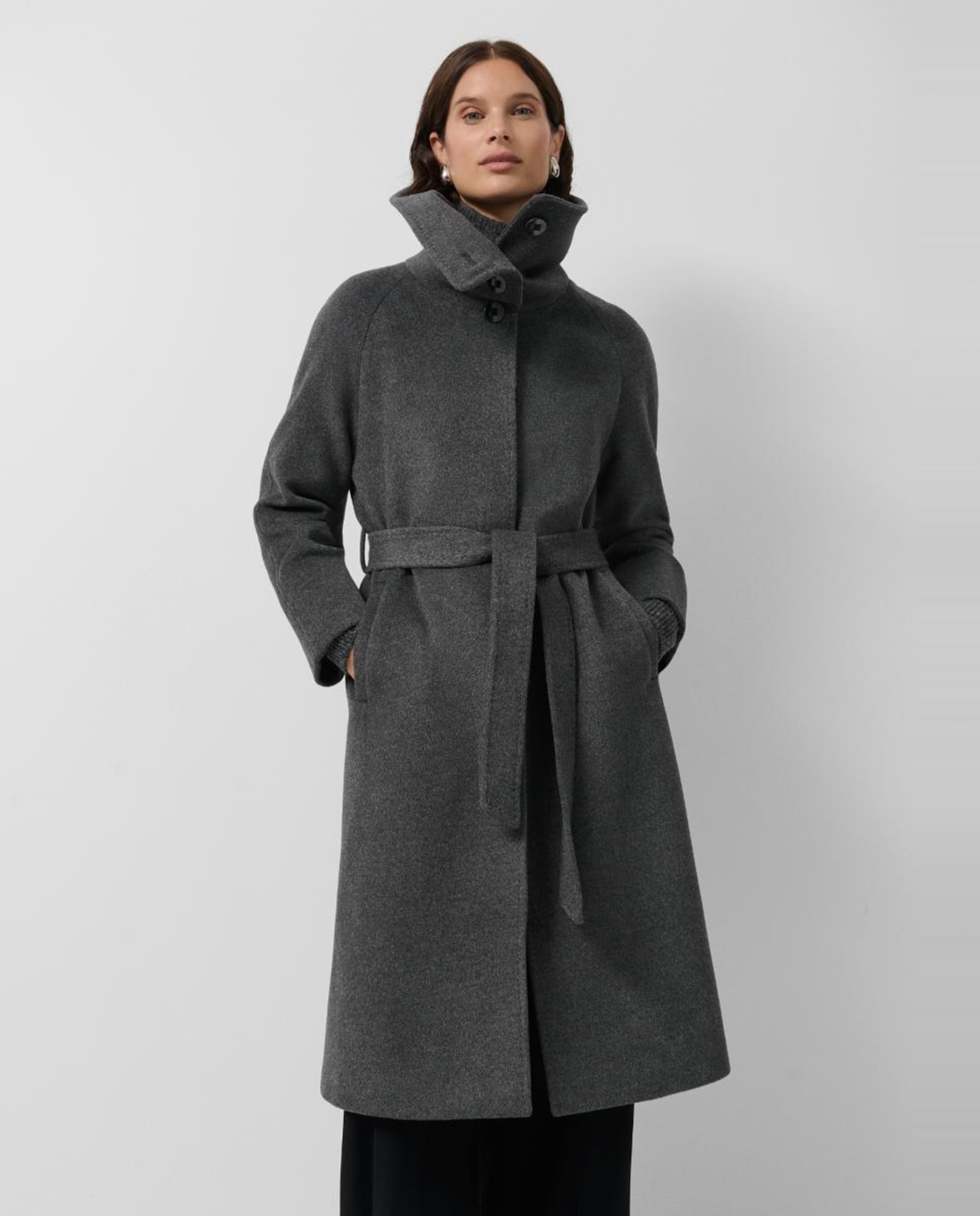 Sobretudo Comprido de Lã com Gola Envolvente Cinzento-escuro-2