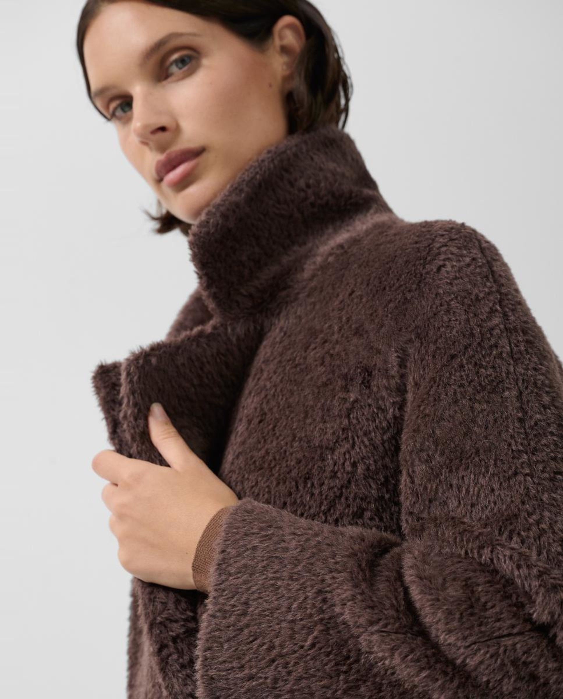 Sobretudo Assertoado Comprido de Lã e Alpaca Castanho-claro-4