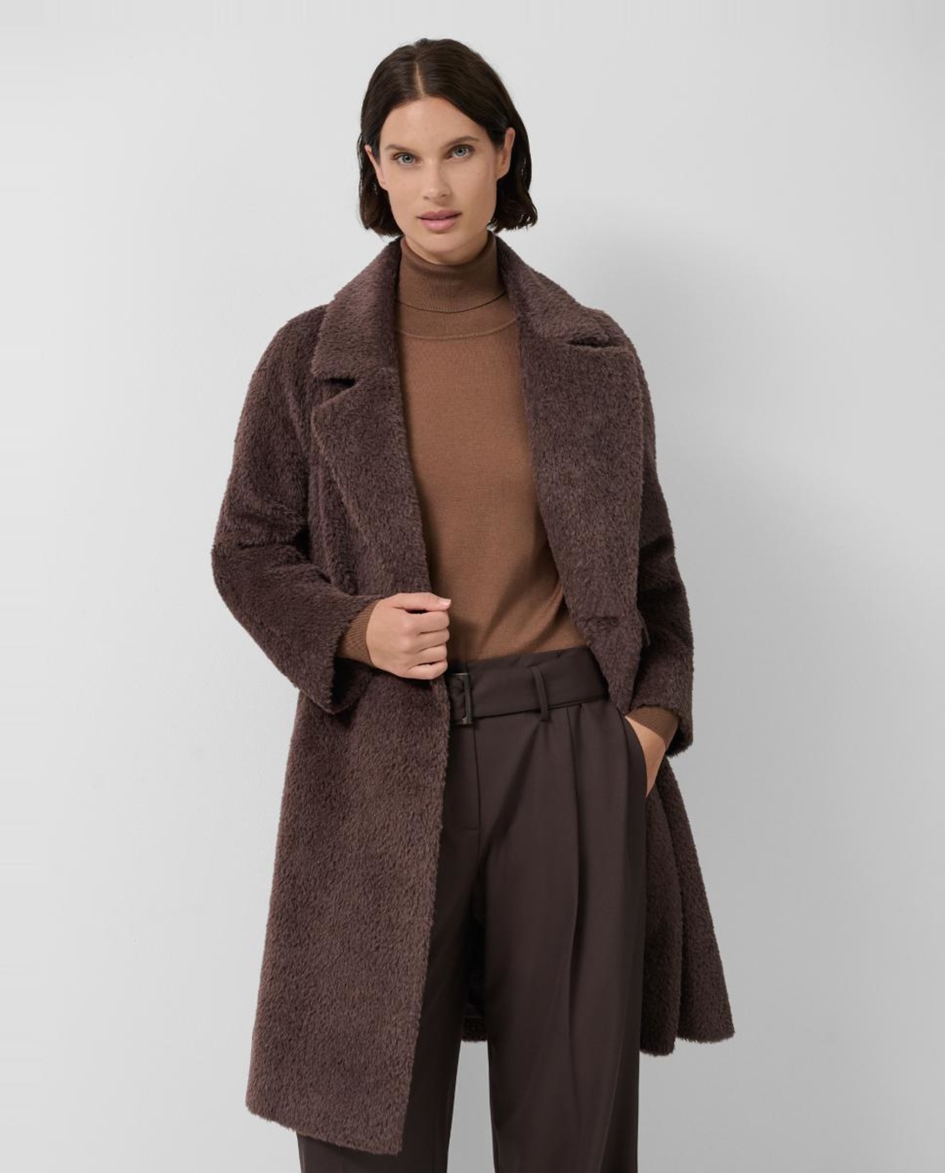 Sobretudo Assertoado Comprido de Lã e Alpaca Castanho-claro-3