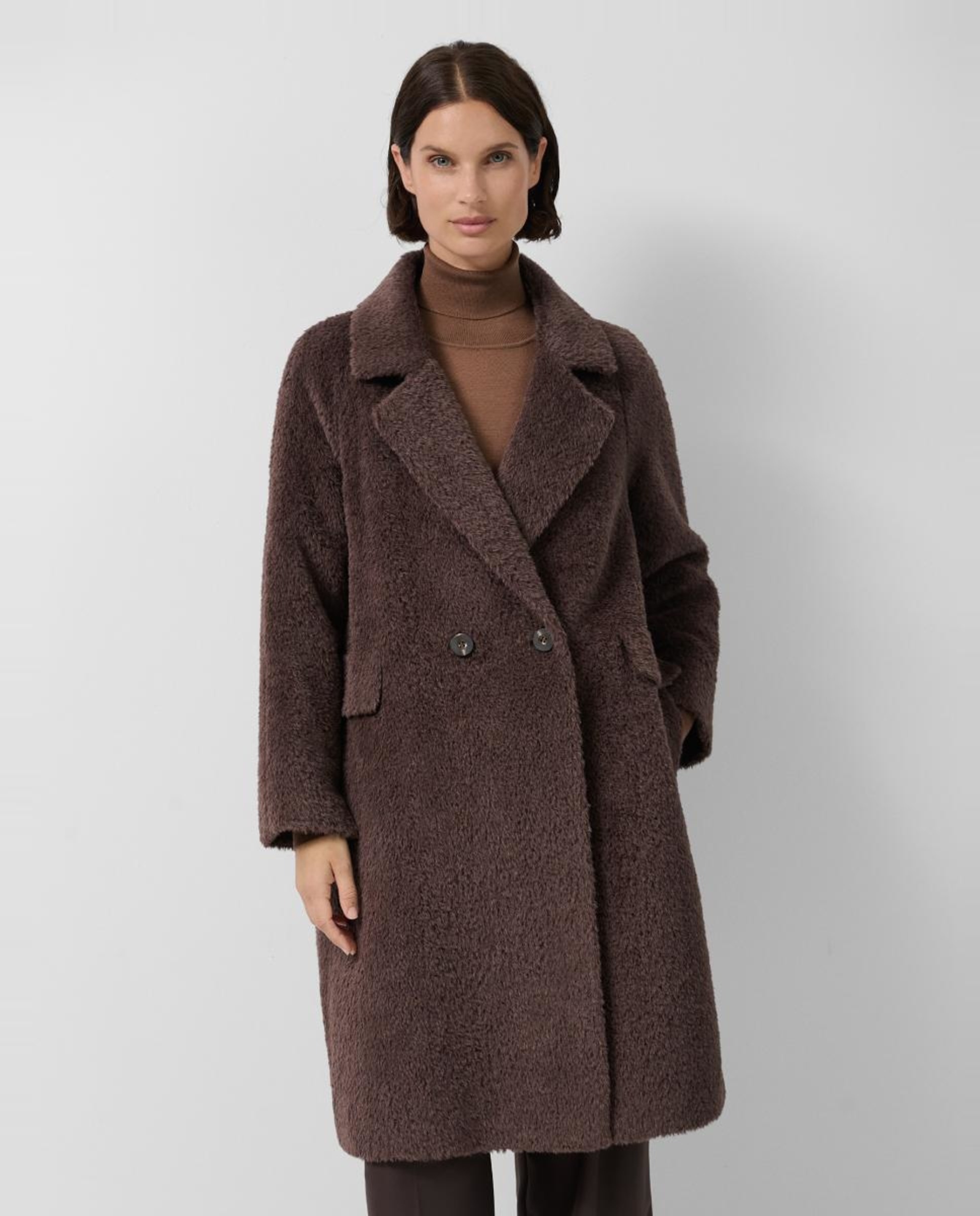 Sobretudo Assertoado Comprido de Lã e Alpaca Castanho-claro-2