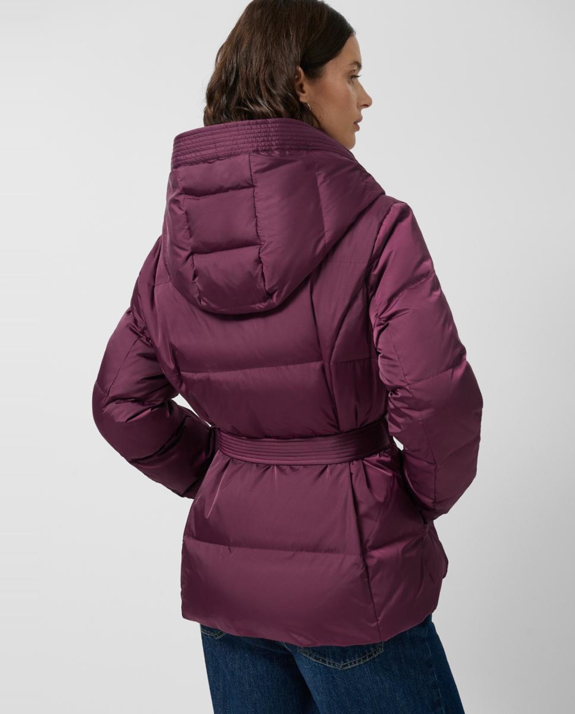 Blusão acolchoado curto de mulher com capuz Roxo-4