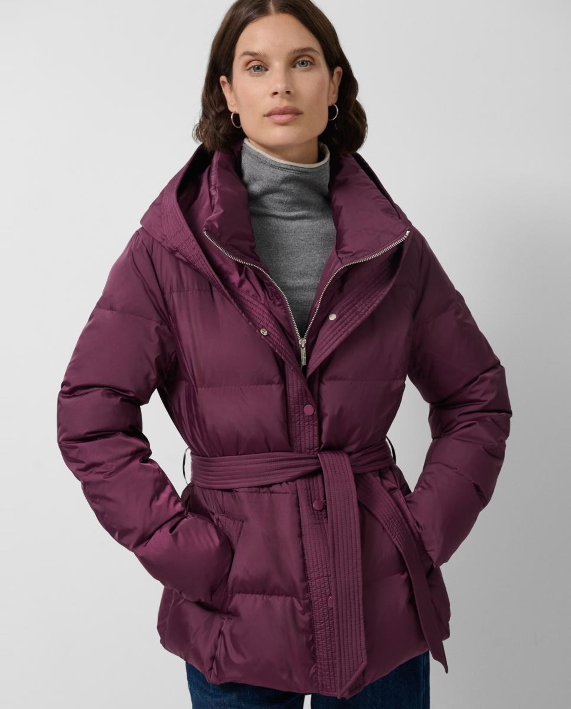 Blusão acolchoado curto de mulher com capuz Roxo-2