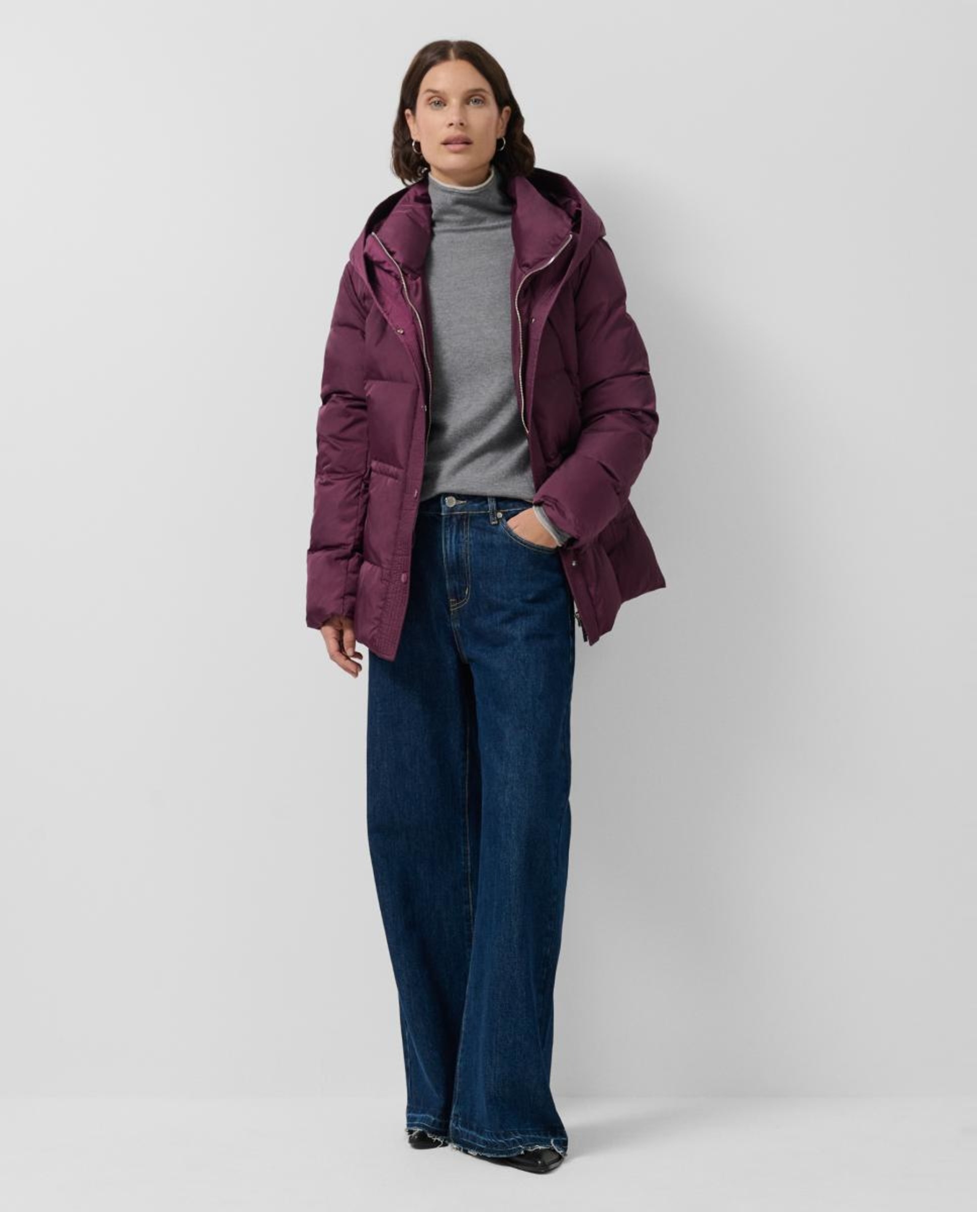 Blusão acolchoado curto de mulher com capuz Roxo-1