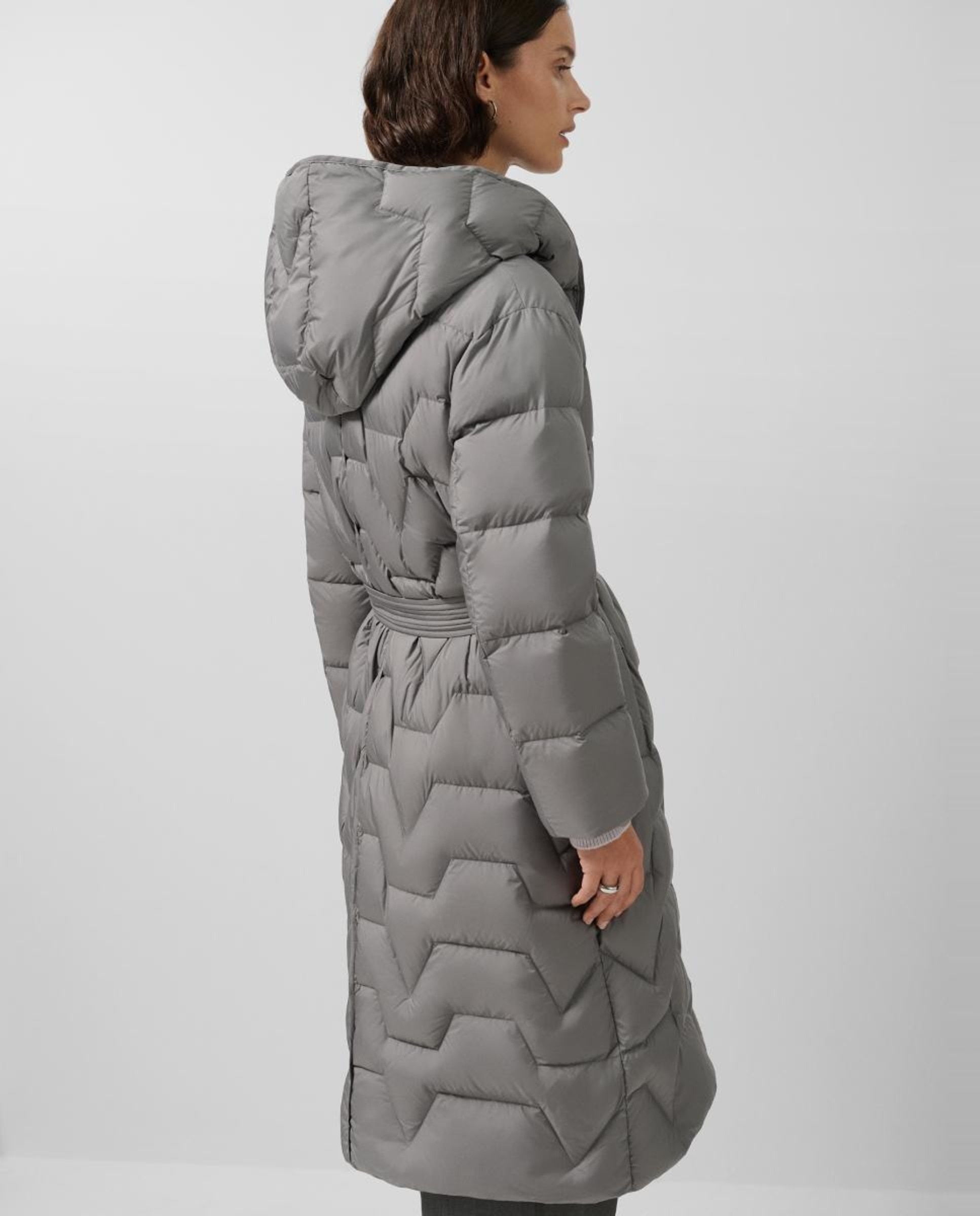 Blusão acolchoado comprido de mulher com capuz Cinzento-escuro-4