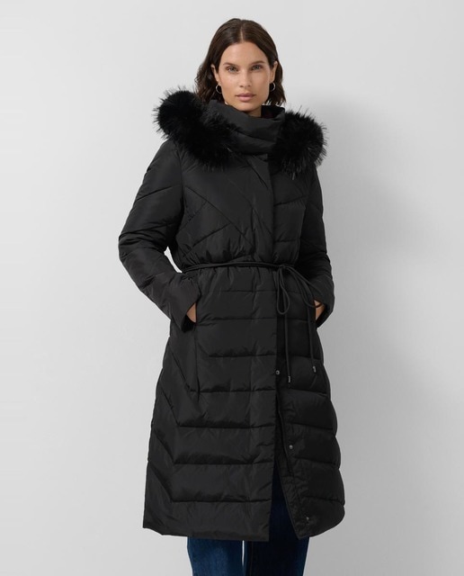 Imagem 0 de Blusão Acolchoado Comprido com Gola de Pelo