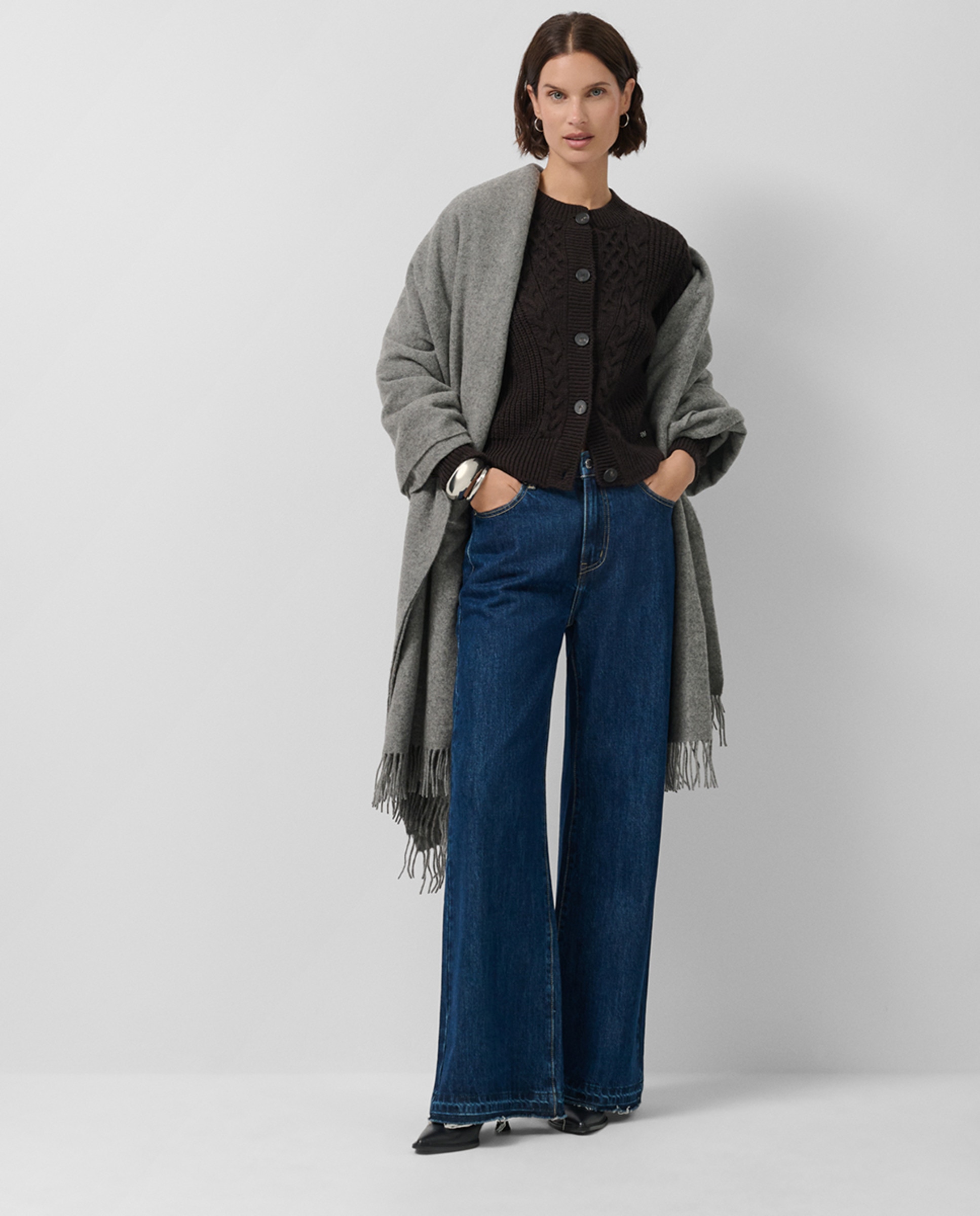 Cachecol Envolvente em Lã Melange Cinzento-escuro-4