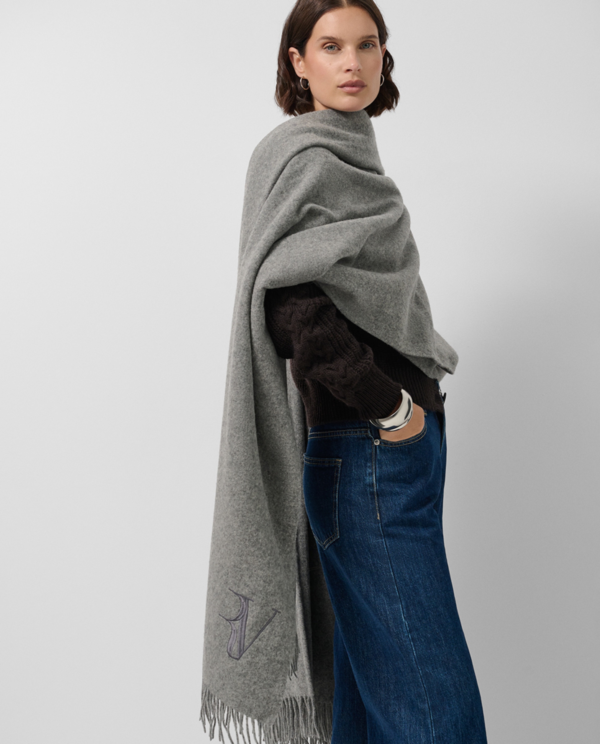 Cachecol Envolvente em Lã Melange Cinzento-escuro-3