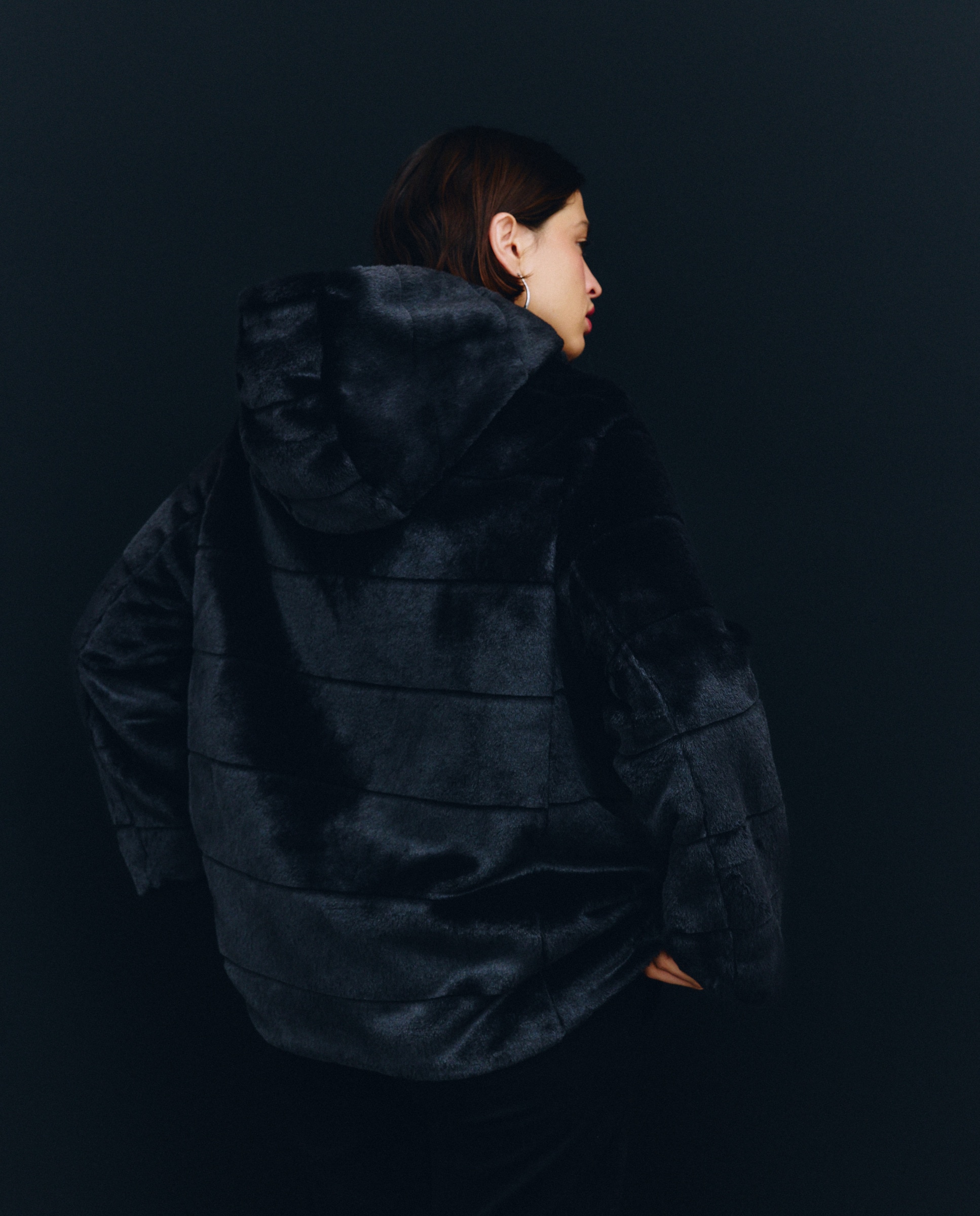 Casacão com Efeito de Pelo Reversível Preto-3