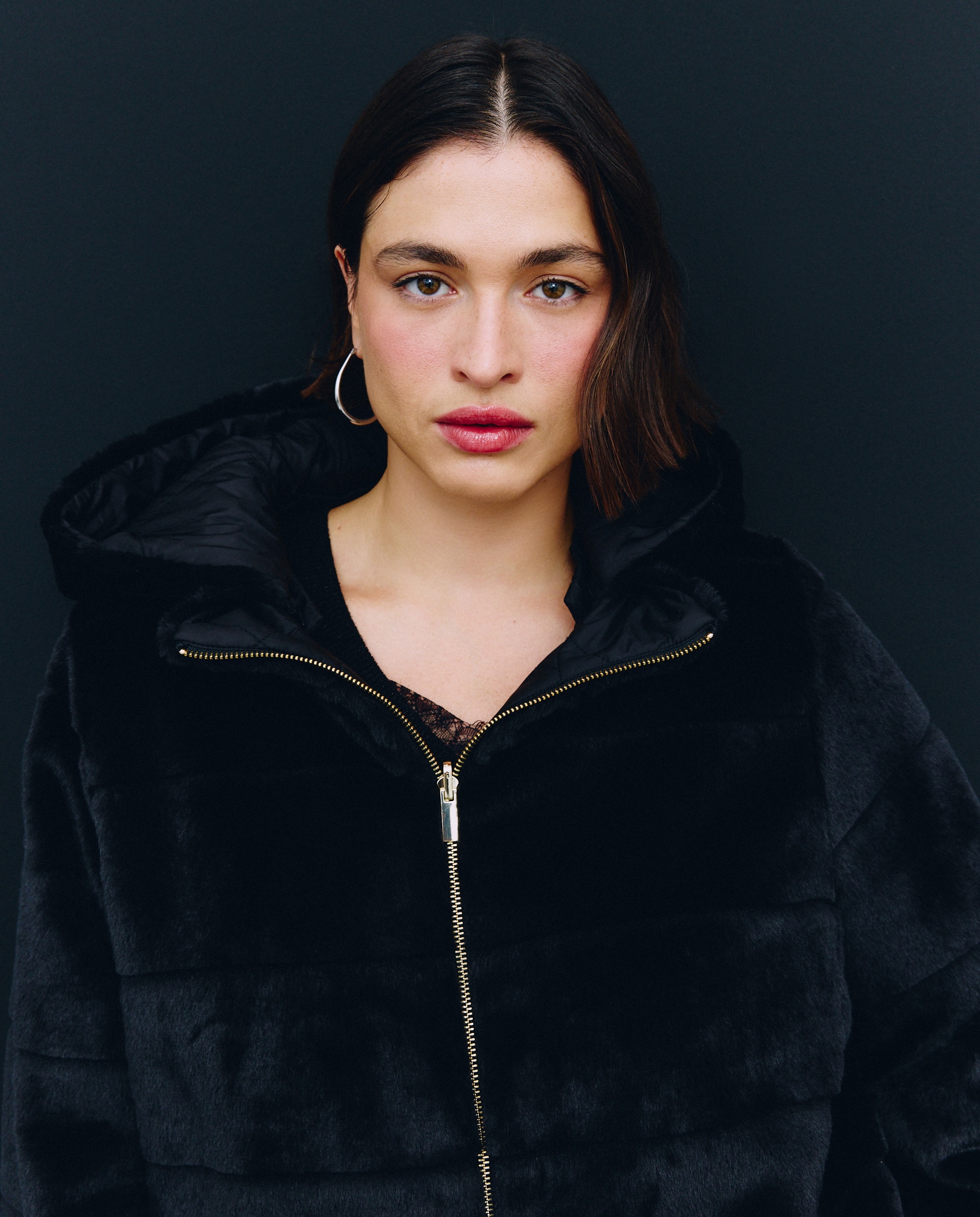 Casacão com Efeito de Pelo Reversível Preto-2