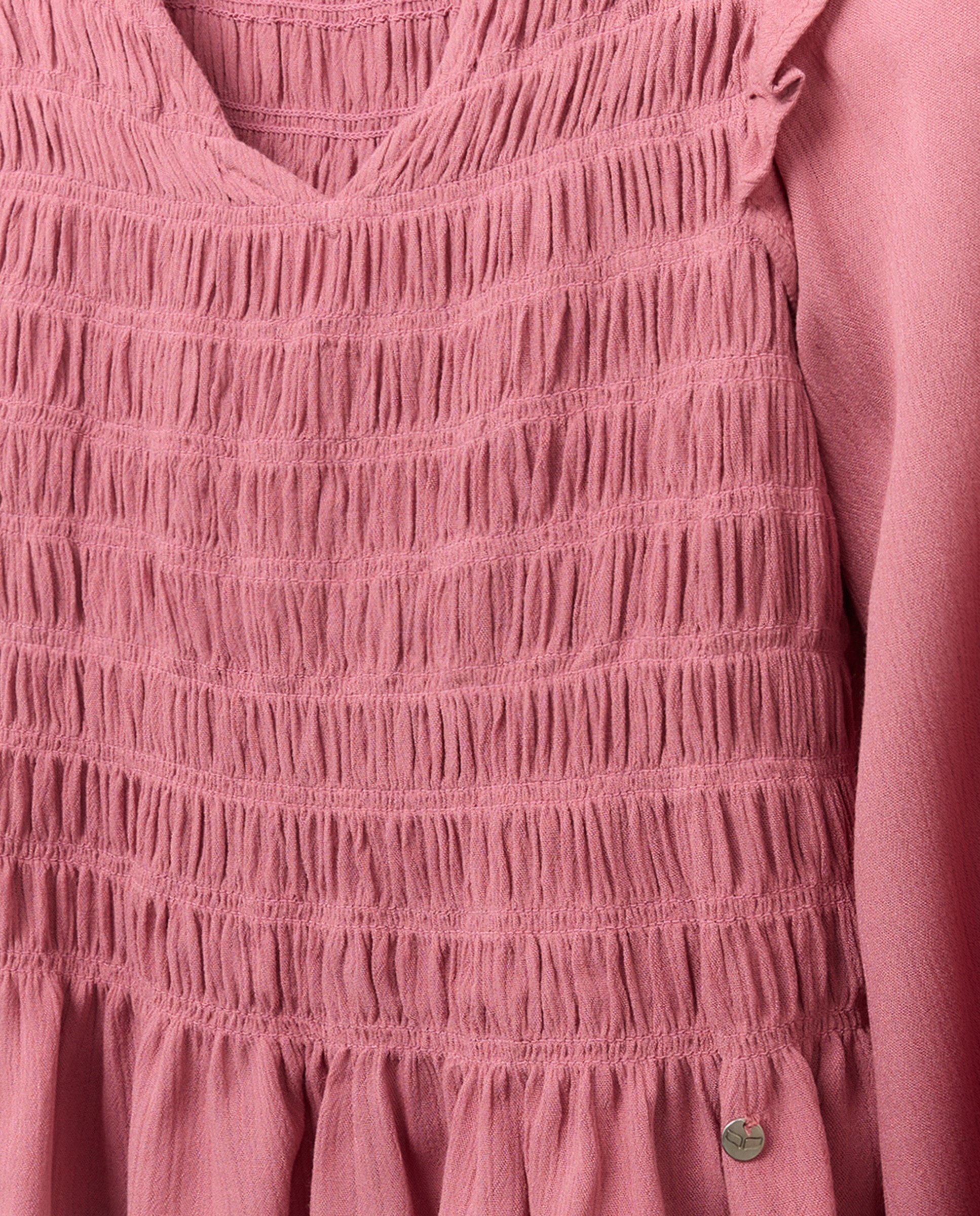 Blusa de Manga Comprida Smoked com Decote em Bico 220 Rosa Pálido-5