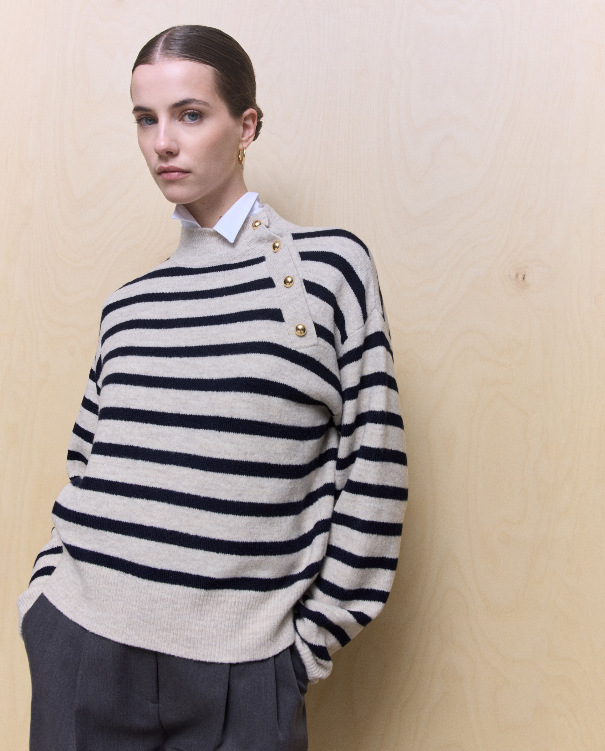 Camisola de Malha Grossa com Botões Multicolor-3