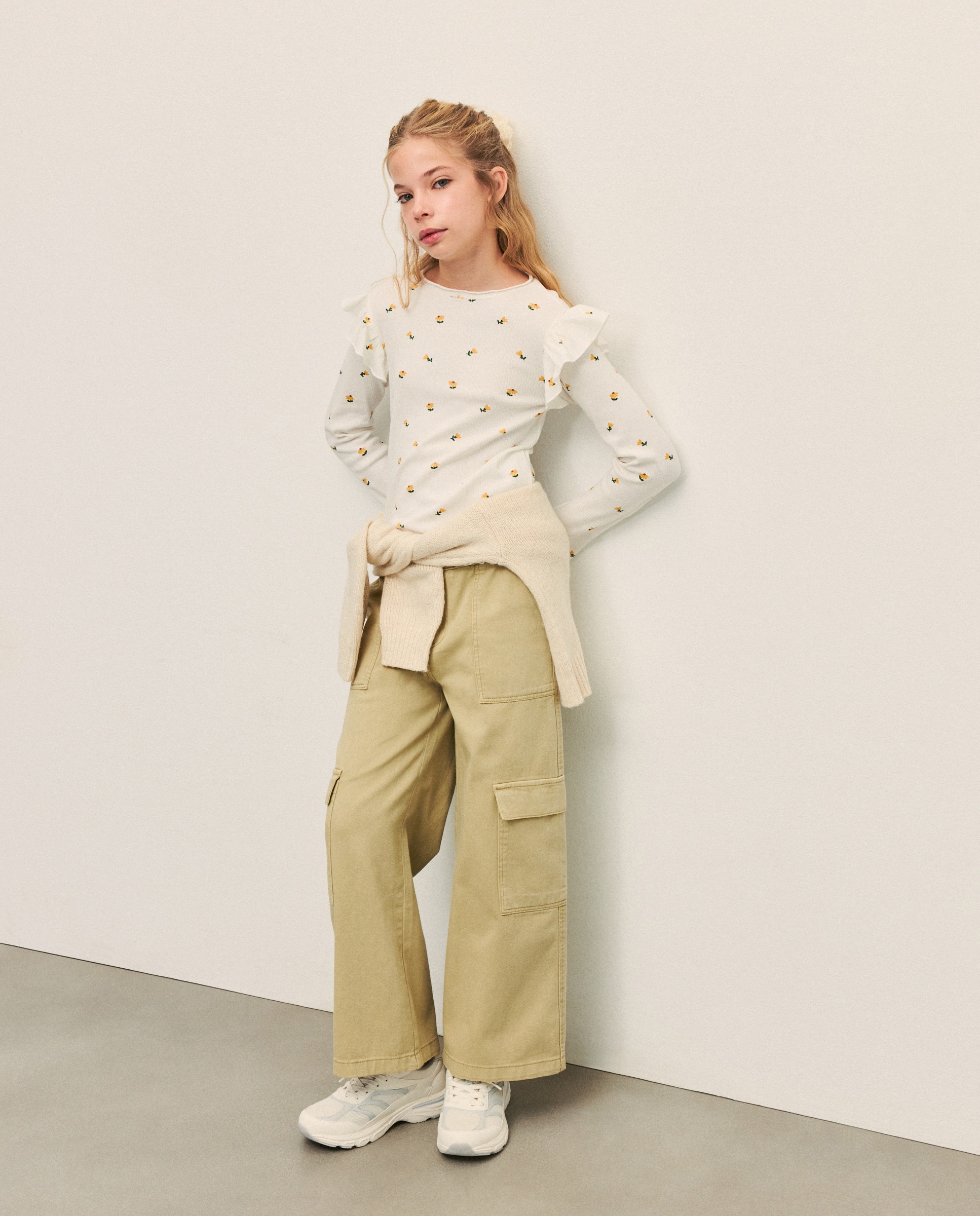 Camisola de Manga Comprida Rib com All Over Print com Folho no Ombro Azul-3