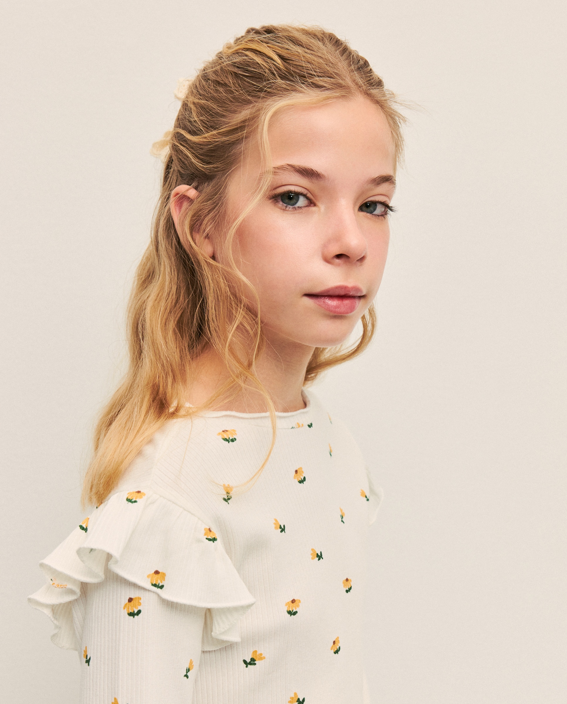 Camisola de Manga Comprida Rib com All Over Print com Folho no Ombro Azul-1