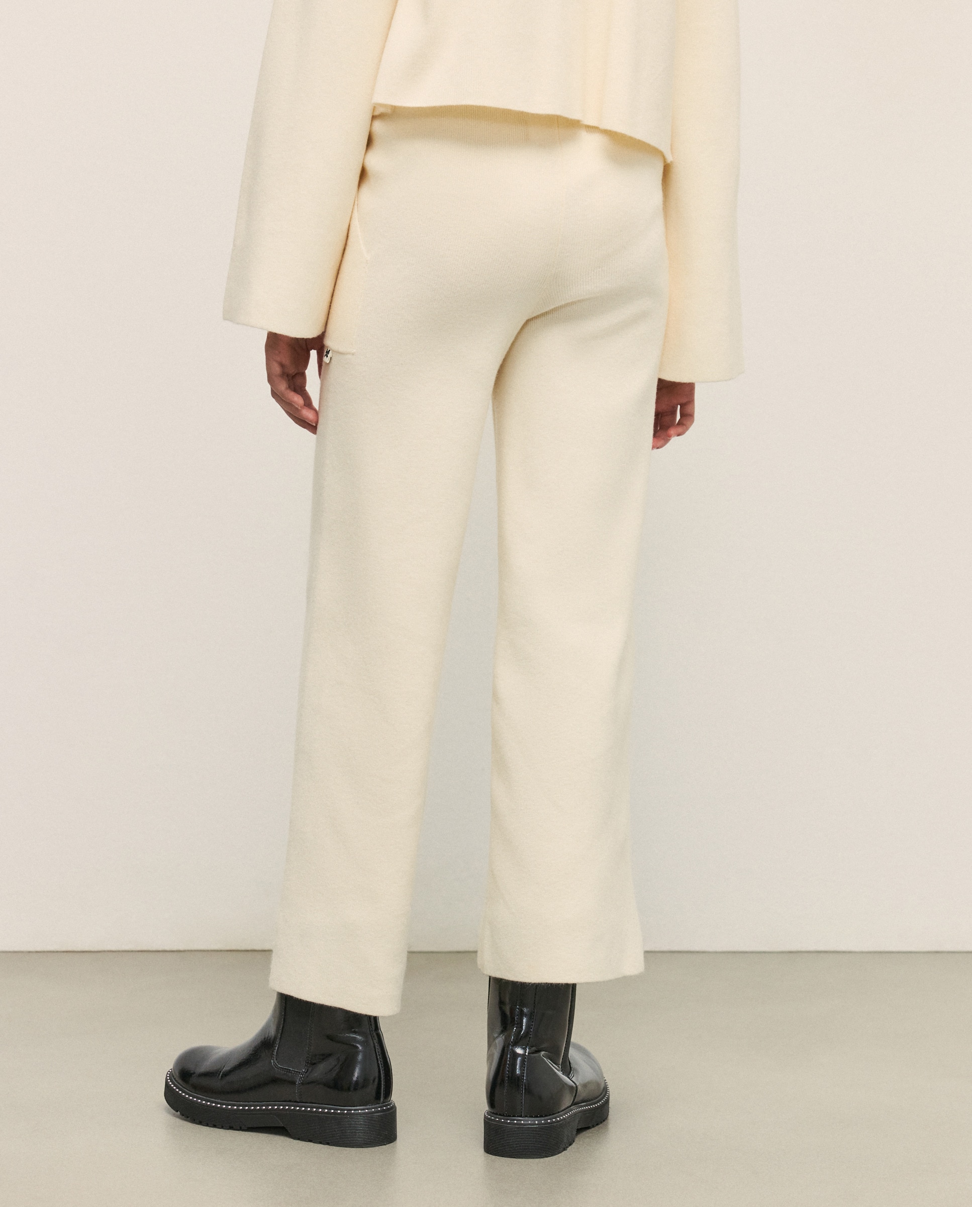 Calças Wide Leg de Tricot de Malha Milano 120 Cru-3