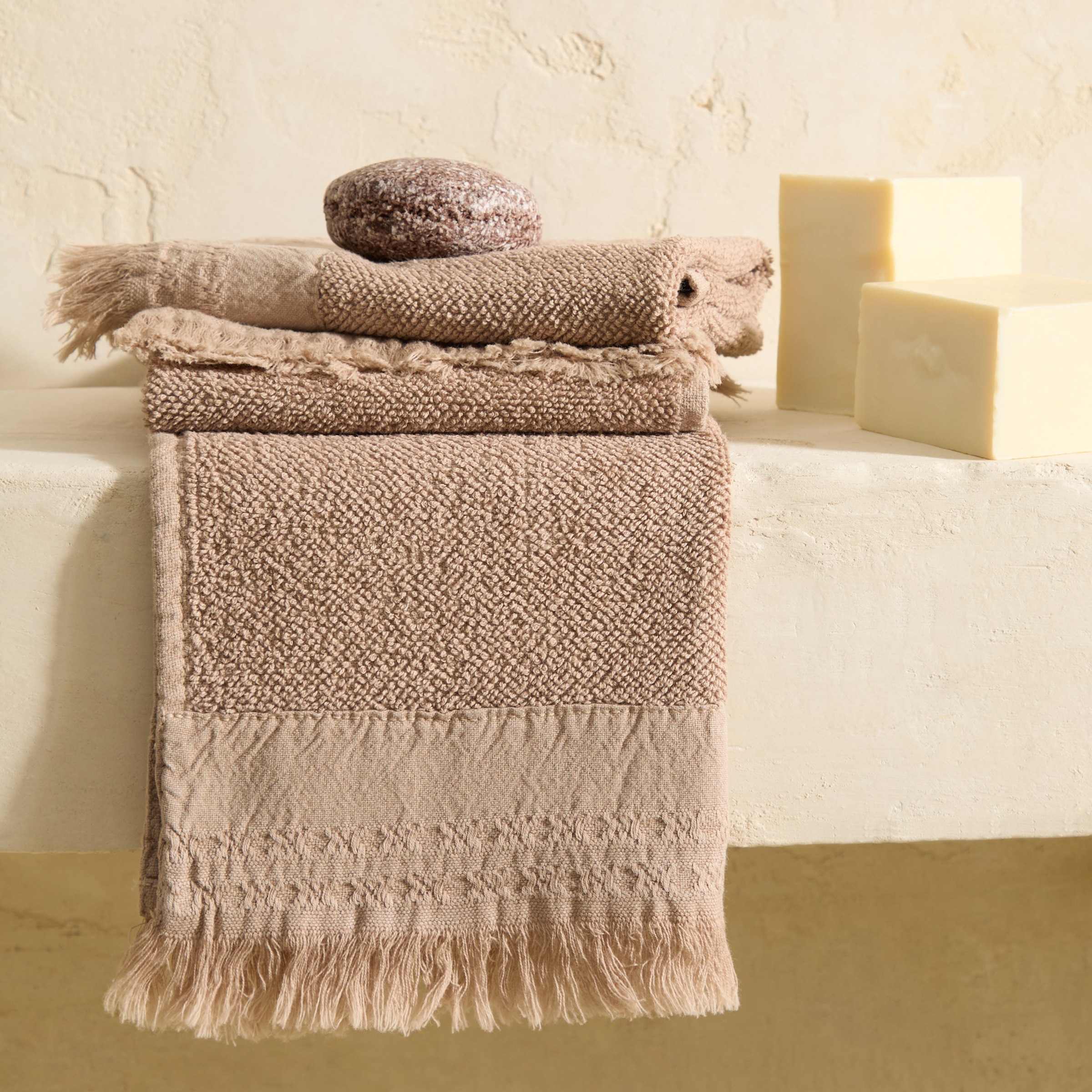 Conjunto de 3 Toalhas de Bidé de Algodão 480 g/m2 Banda Taupe-1