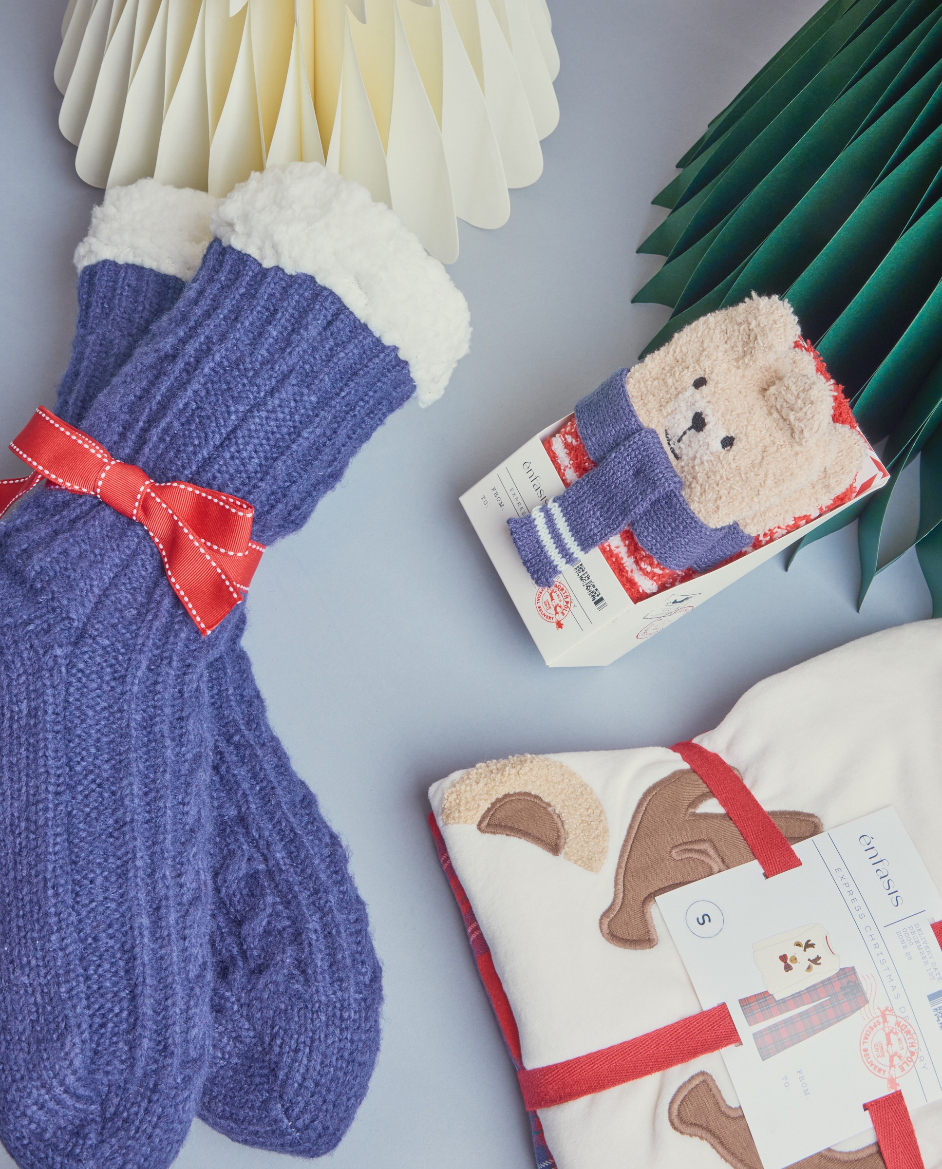 Pijama Natalício com Calças aos Quadrados Branco-marfim-4