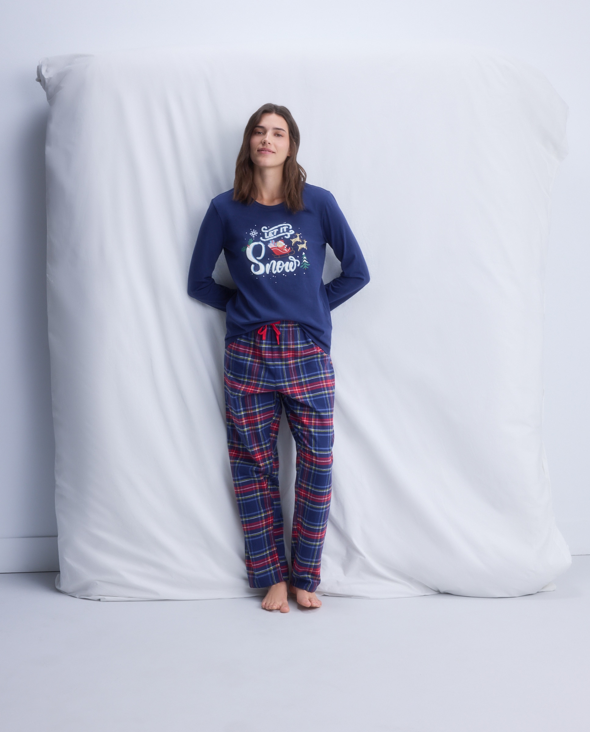 Pijama Natalício com T-shirt "Let It Snow" Azul-marinho-2