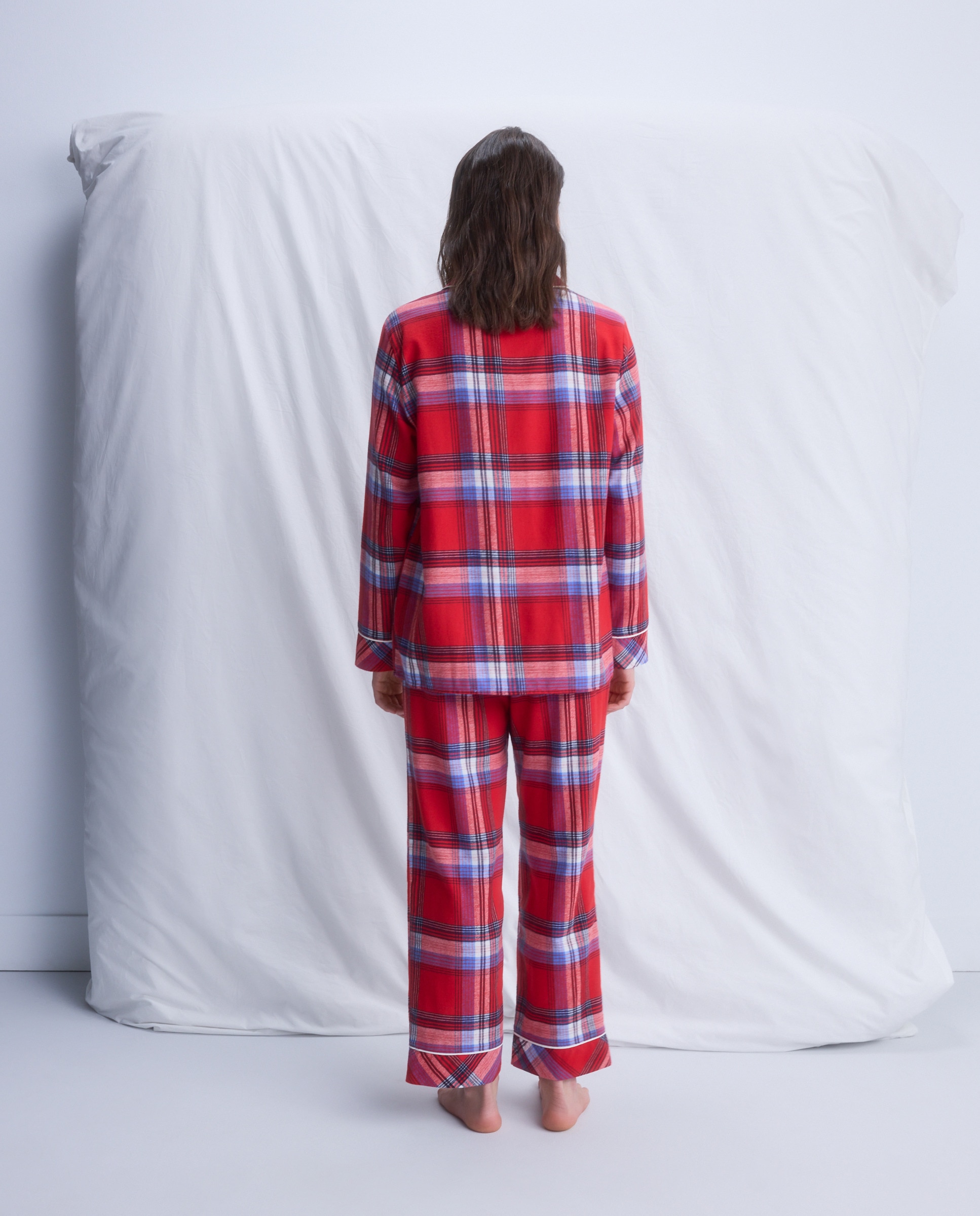 Pijama Camiseiro aos Quadrados Vermelho-3