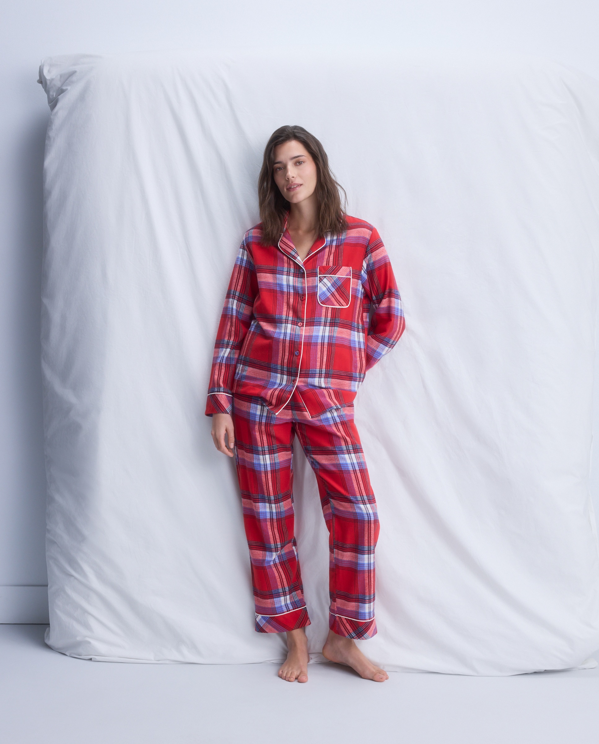 Pijama Camiseiro aos Quadrados Vermelho-2