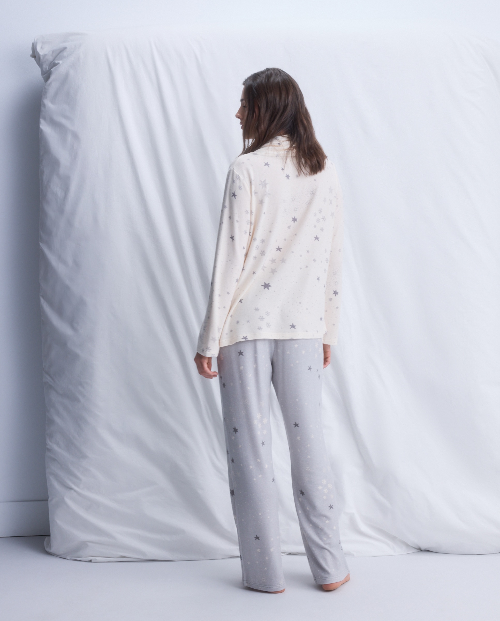 Pijama com Estrelas e Capuz Cinzento-claro-3