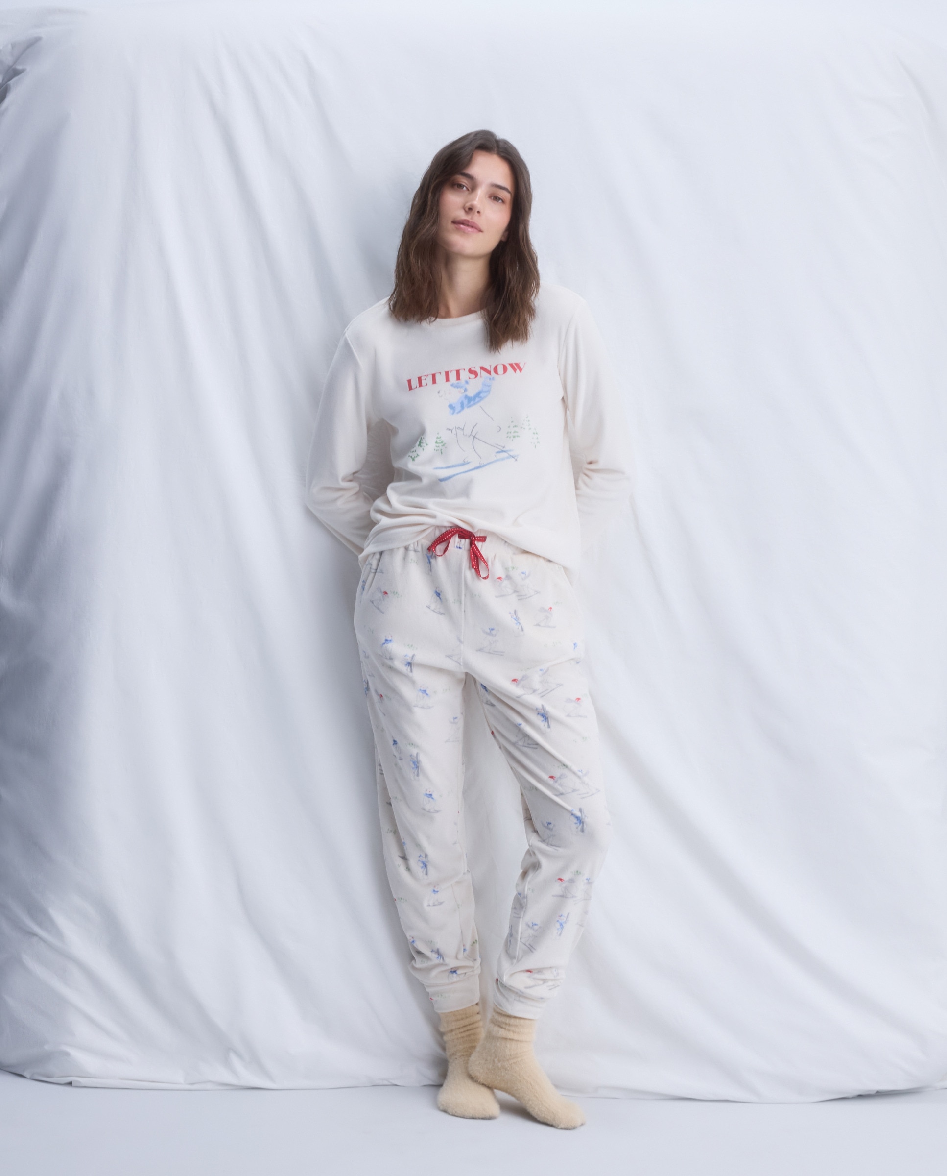 Pijama com Estampado de Skis 120 Cru-1