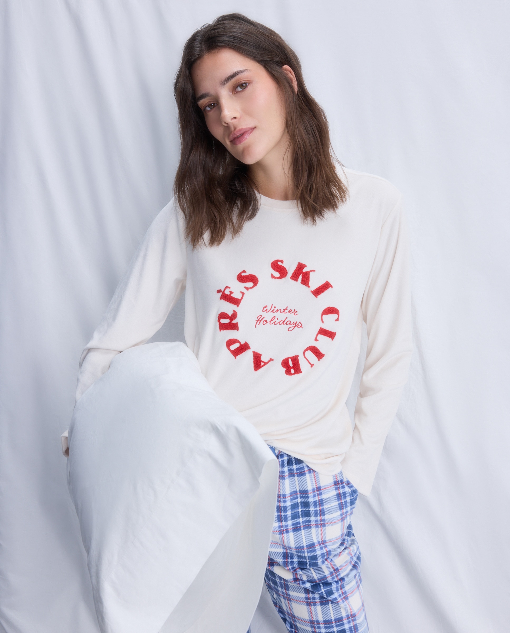 Camisola de Pijama com Letras Flocadas 120 Cru-1