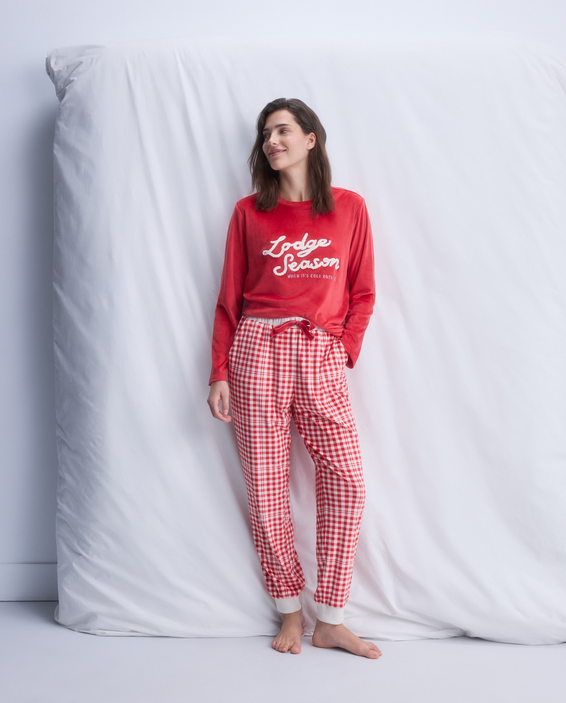 Camisola de Pijama com Letras Flocadas 600 Vermelho-2