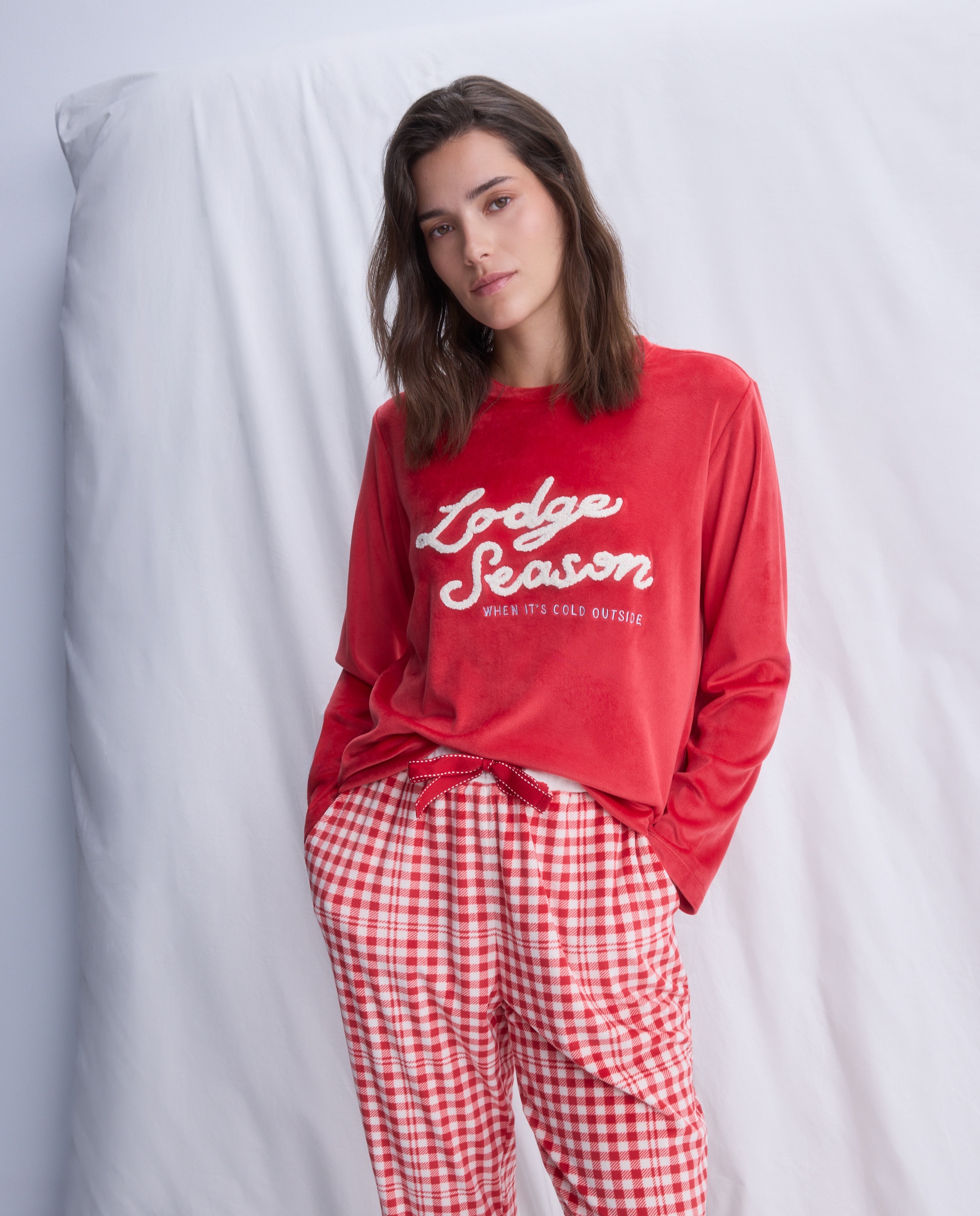Camisola de Pijama com Letras Flocadas 600 Vermelho-1