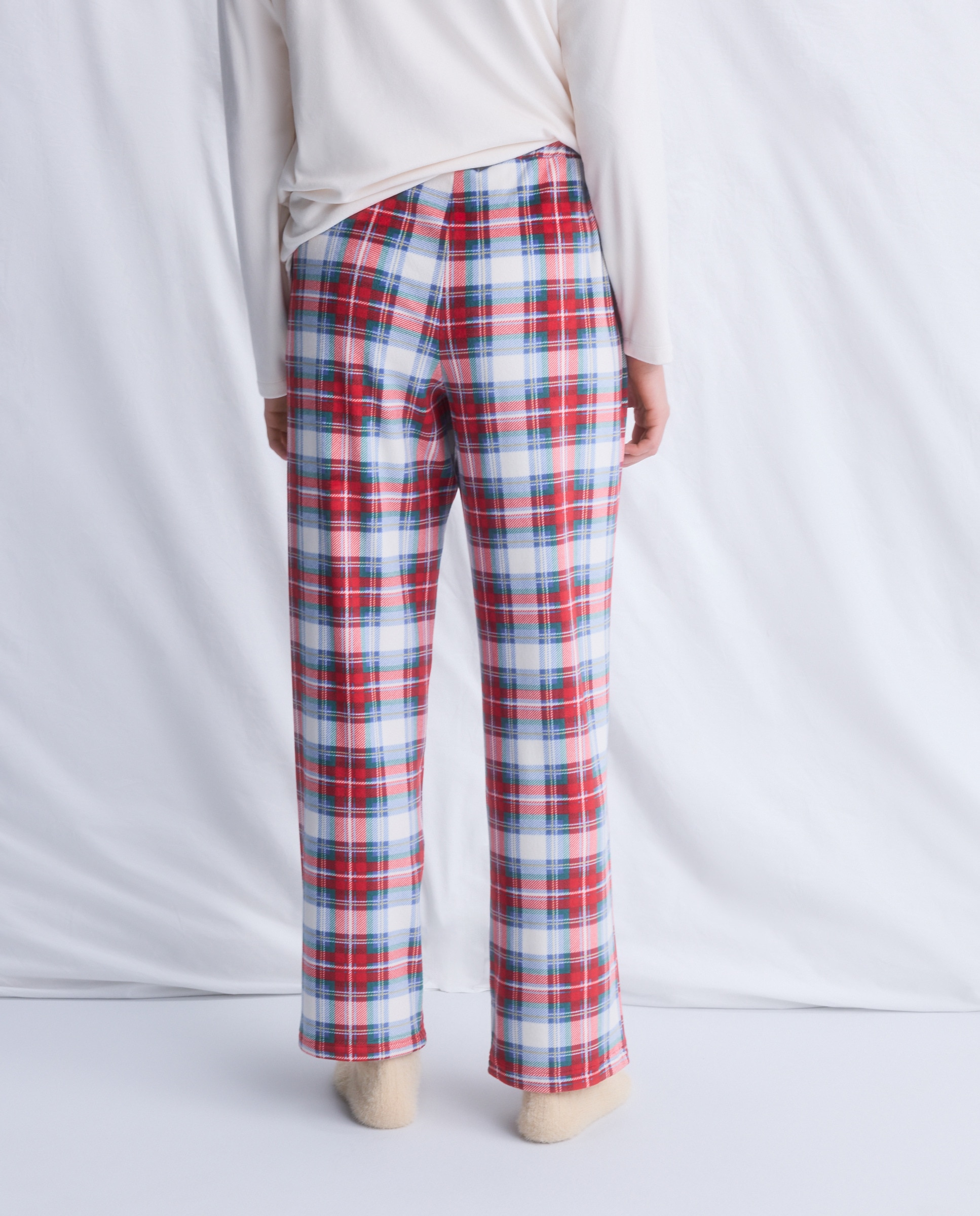 Calças de Pijama Regular aos Quadrados Vermelho-3