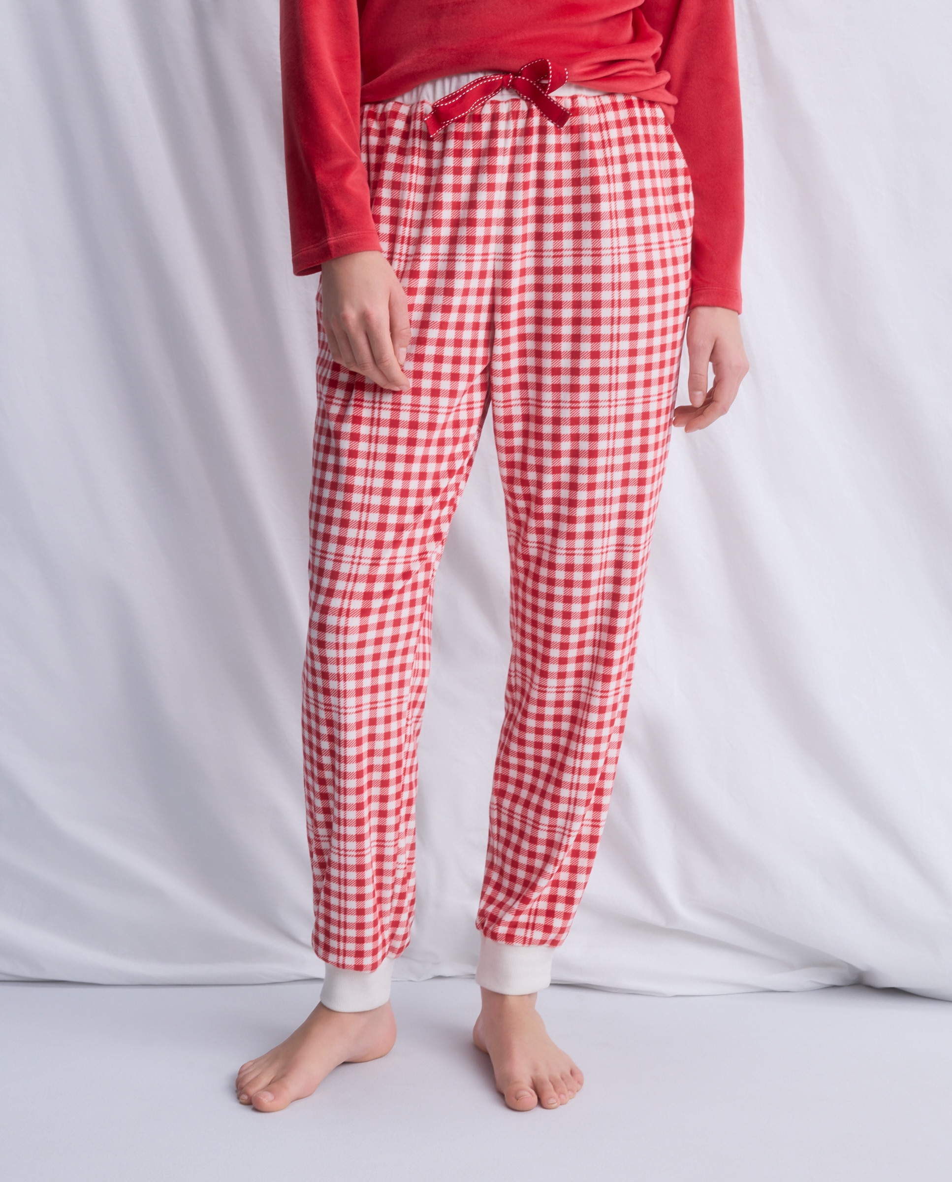 Calças de pijama aos quadrados Vermelho-2