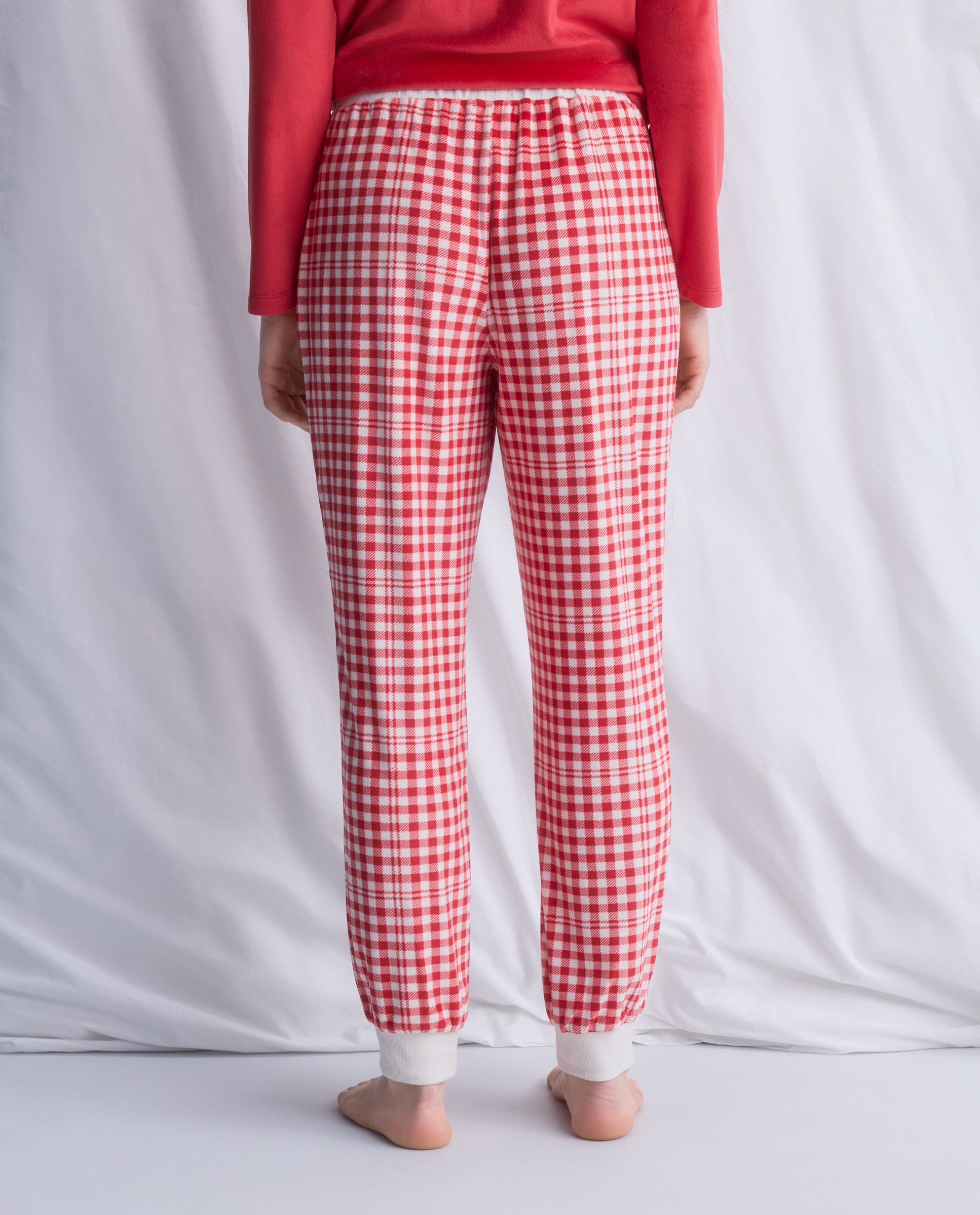 Calças de pijama aos quadrados Vermelho-3