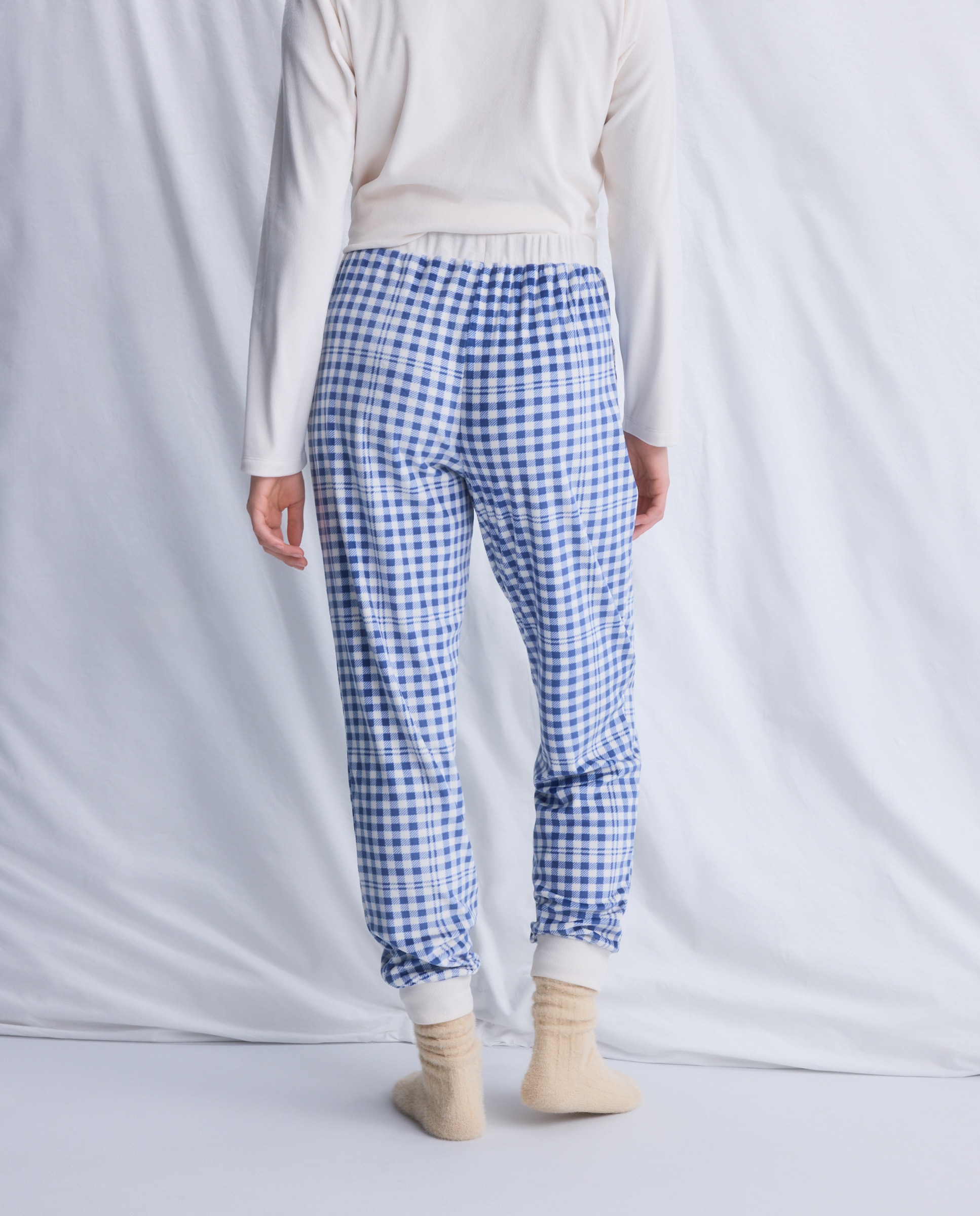 Calças de pijama aos quadrados Azul-3