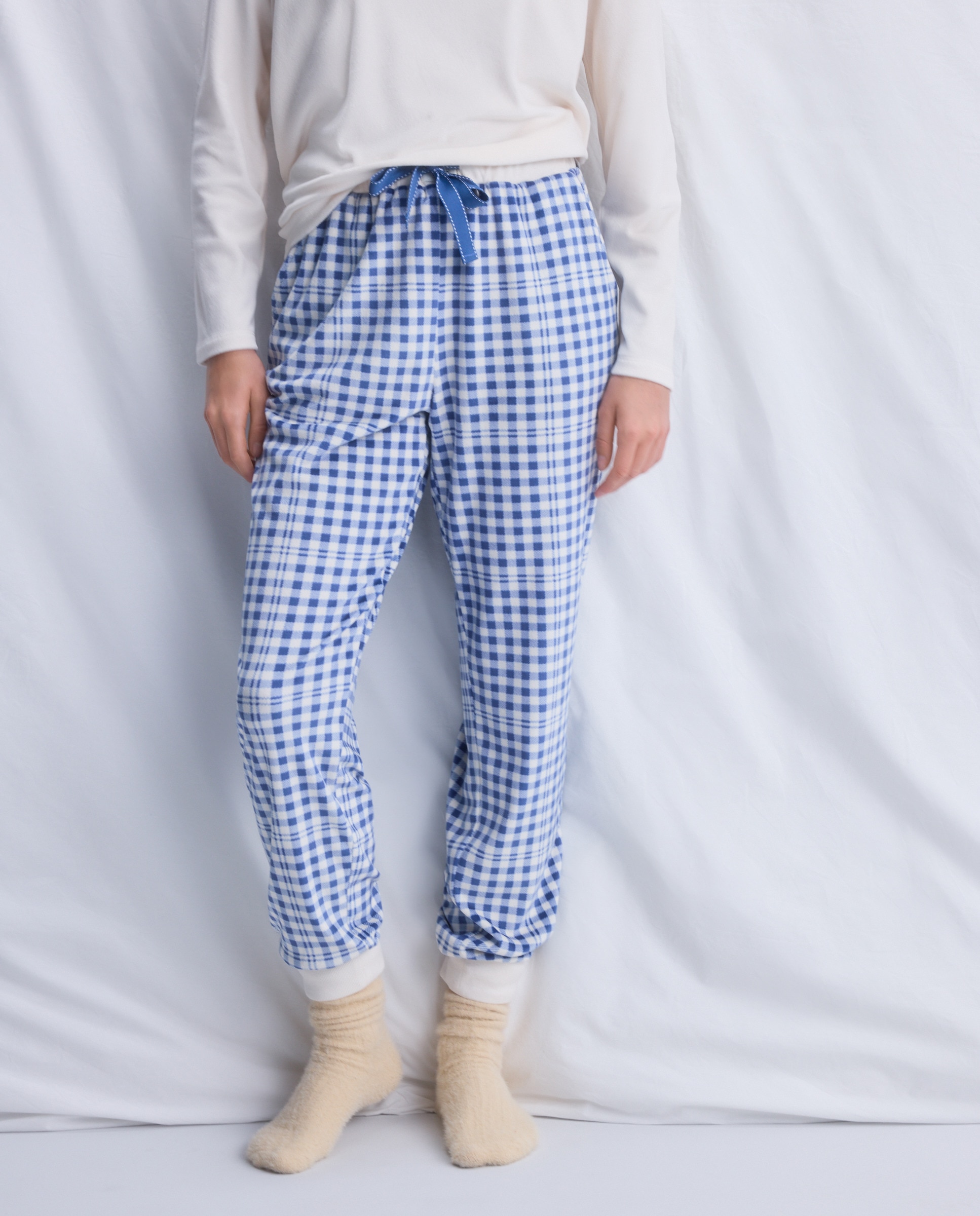 Calças de pijama aos quadrados Azul-2