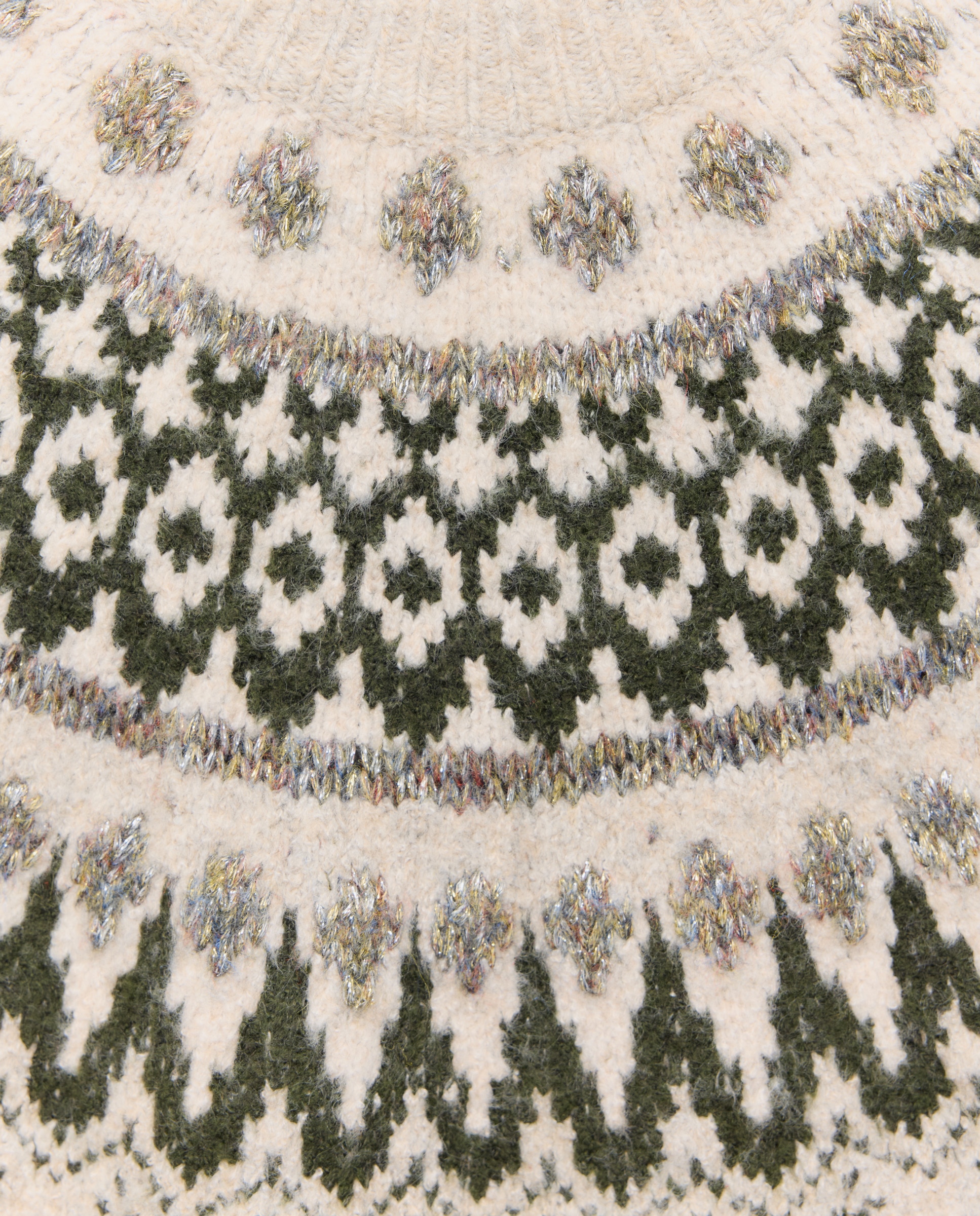 Jersey de mujer cuello perkins con greca hilo metálico Beige-5