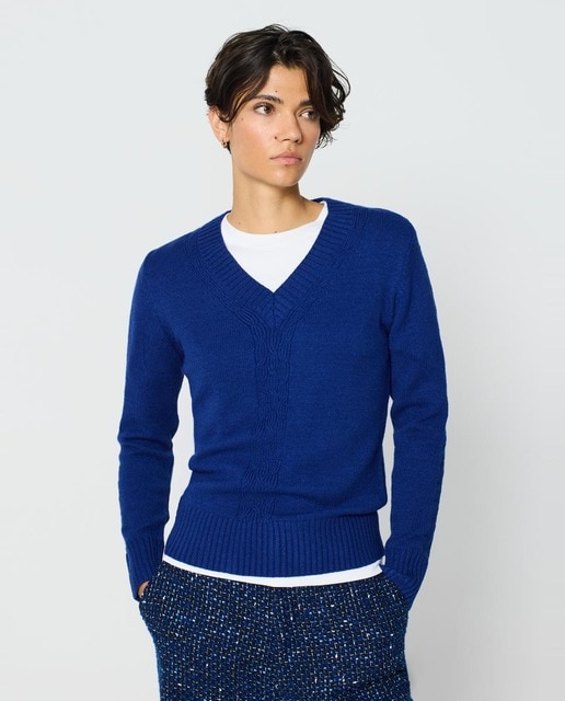 Imagen 0 de Jersey de mujer trenzado cuello pico