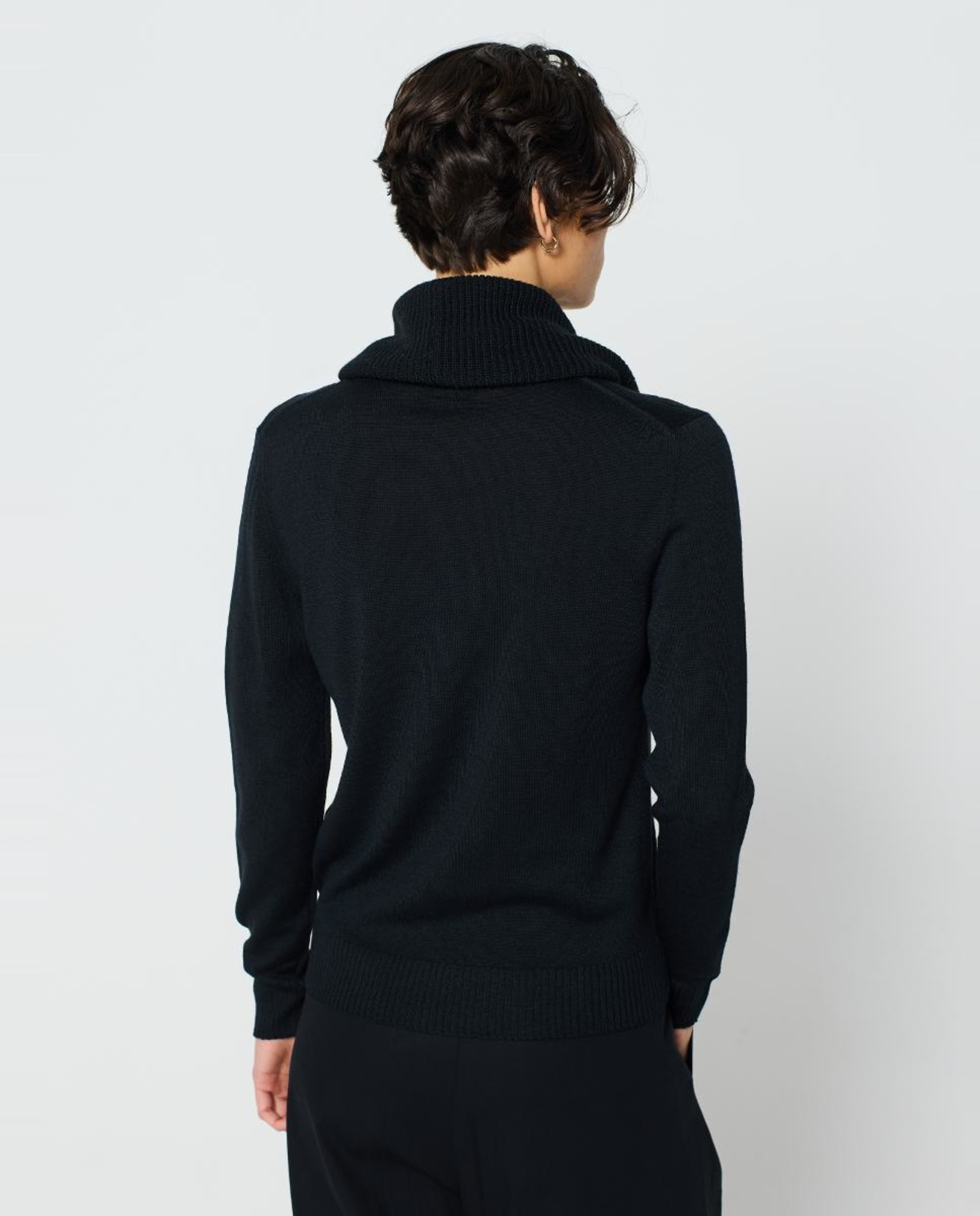 Camisola de Malha de Várias Espessuras com Gola Alta Preto-2