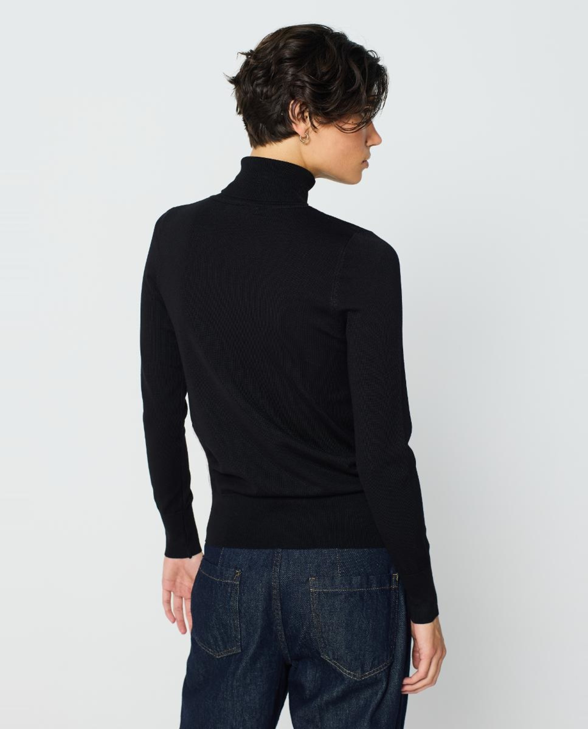 Camisola de Malha Básica com Canelado Largo nos Punhos e Bainha Preto-2