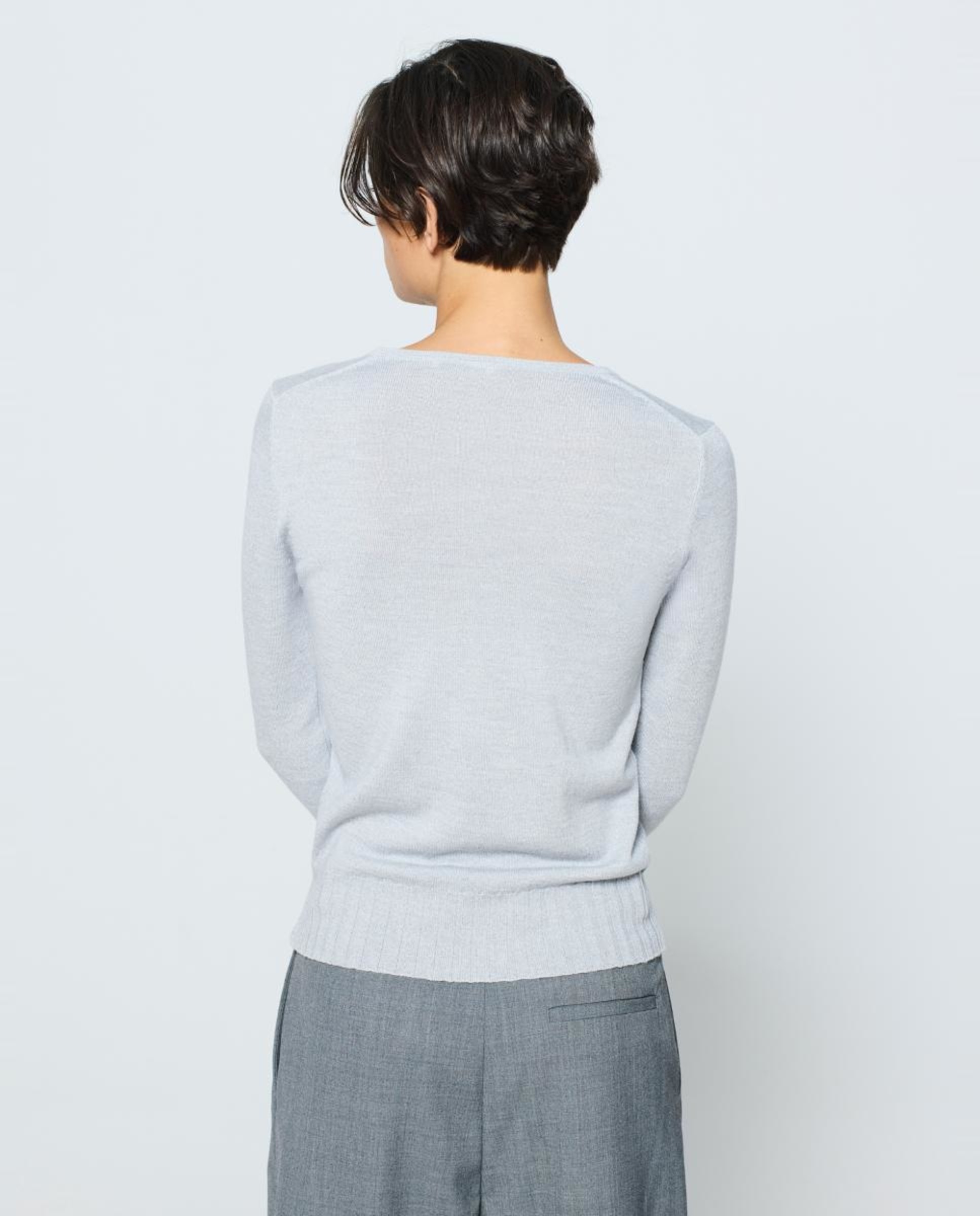 Camisola de Malha Básica com Decote em Bico e Manga Comprida Cinzento médio-2