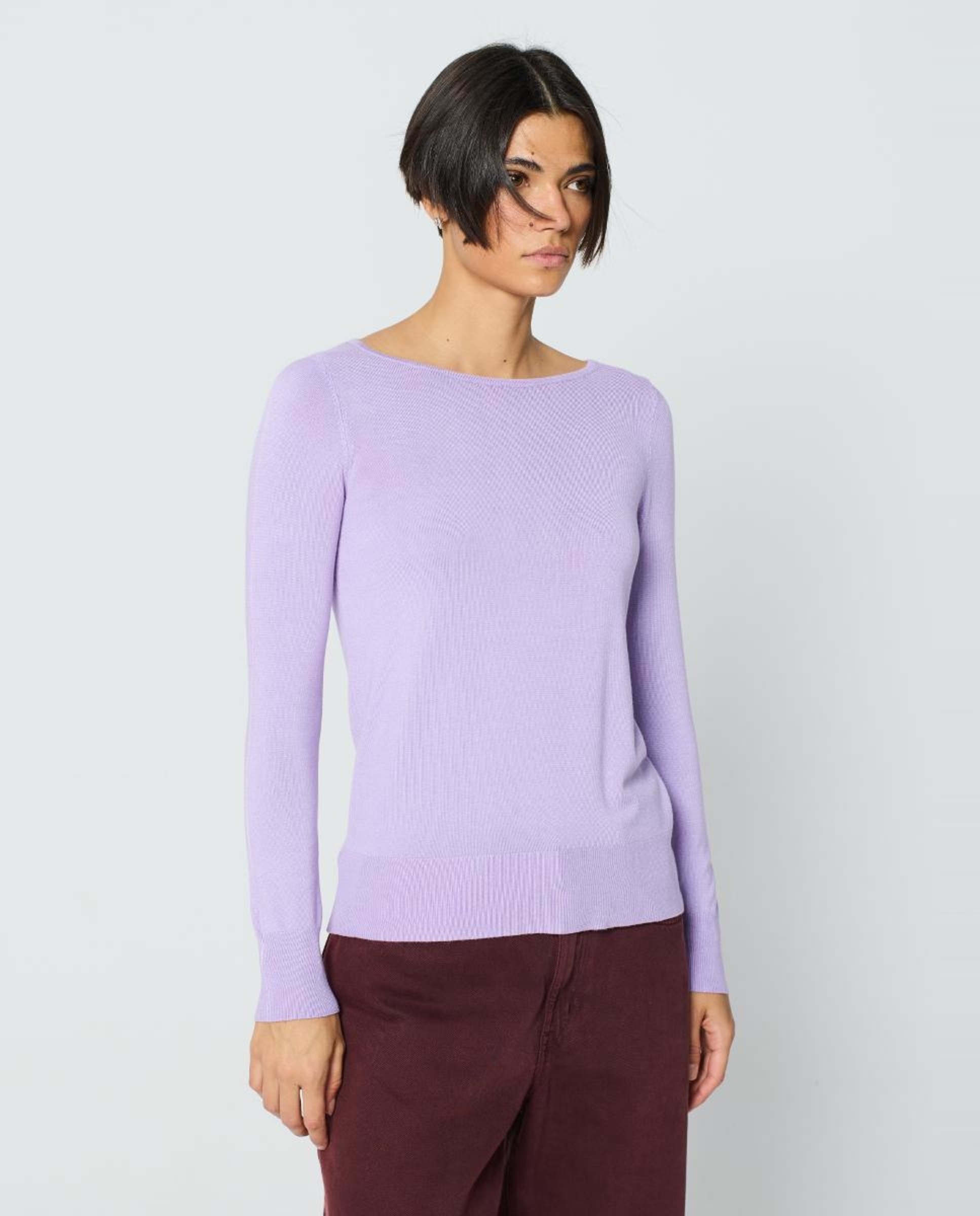 Camisola de Malha com Canelado nos Punhos e Bainhas e Manga Comprida Lilás-1