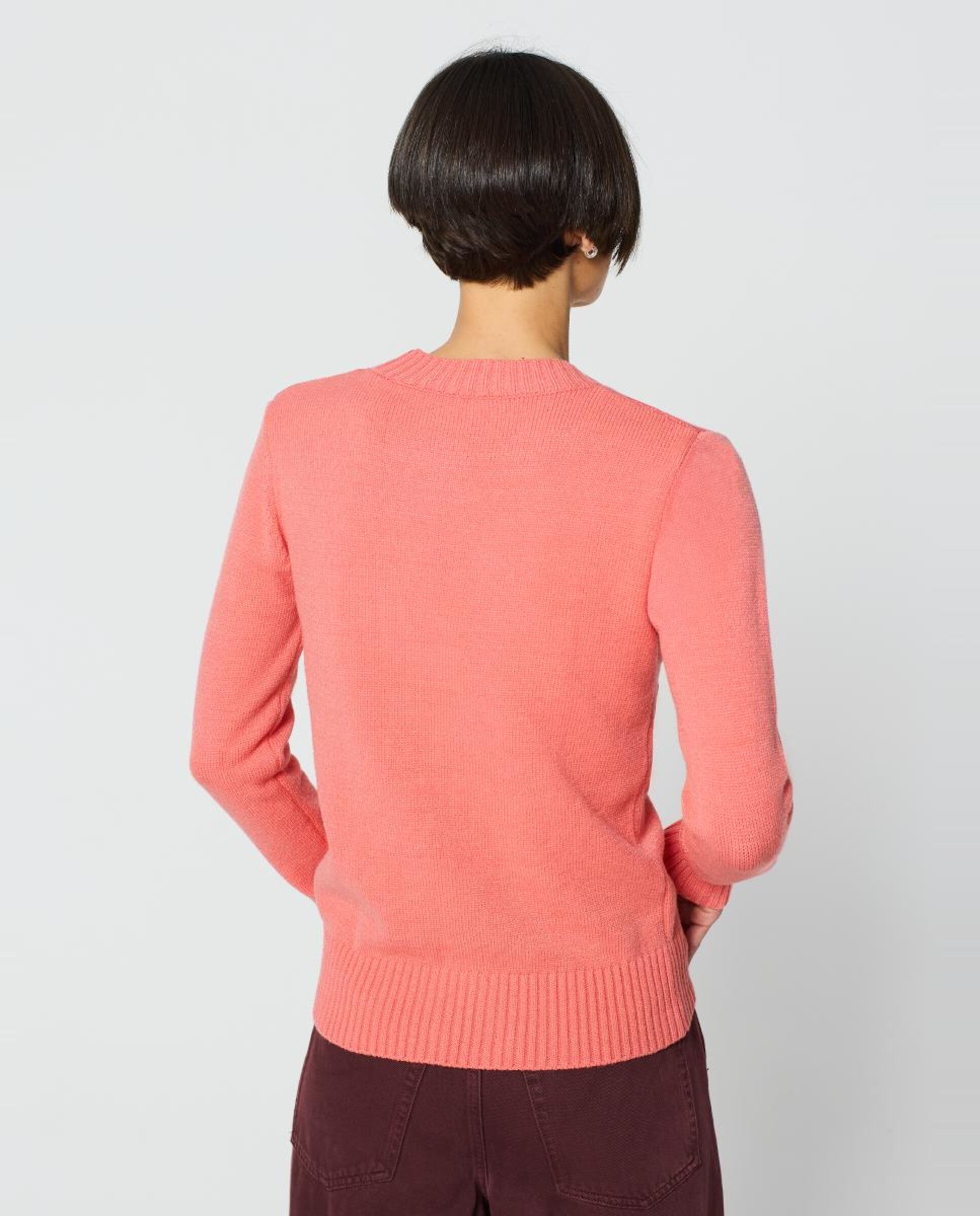 Camisola de Malha Entrançada com Decote Redondo Coral-2