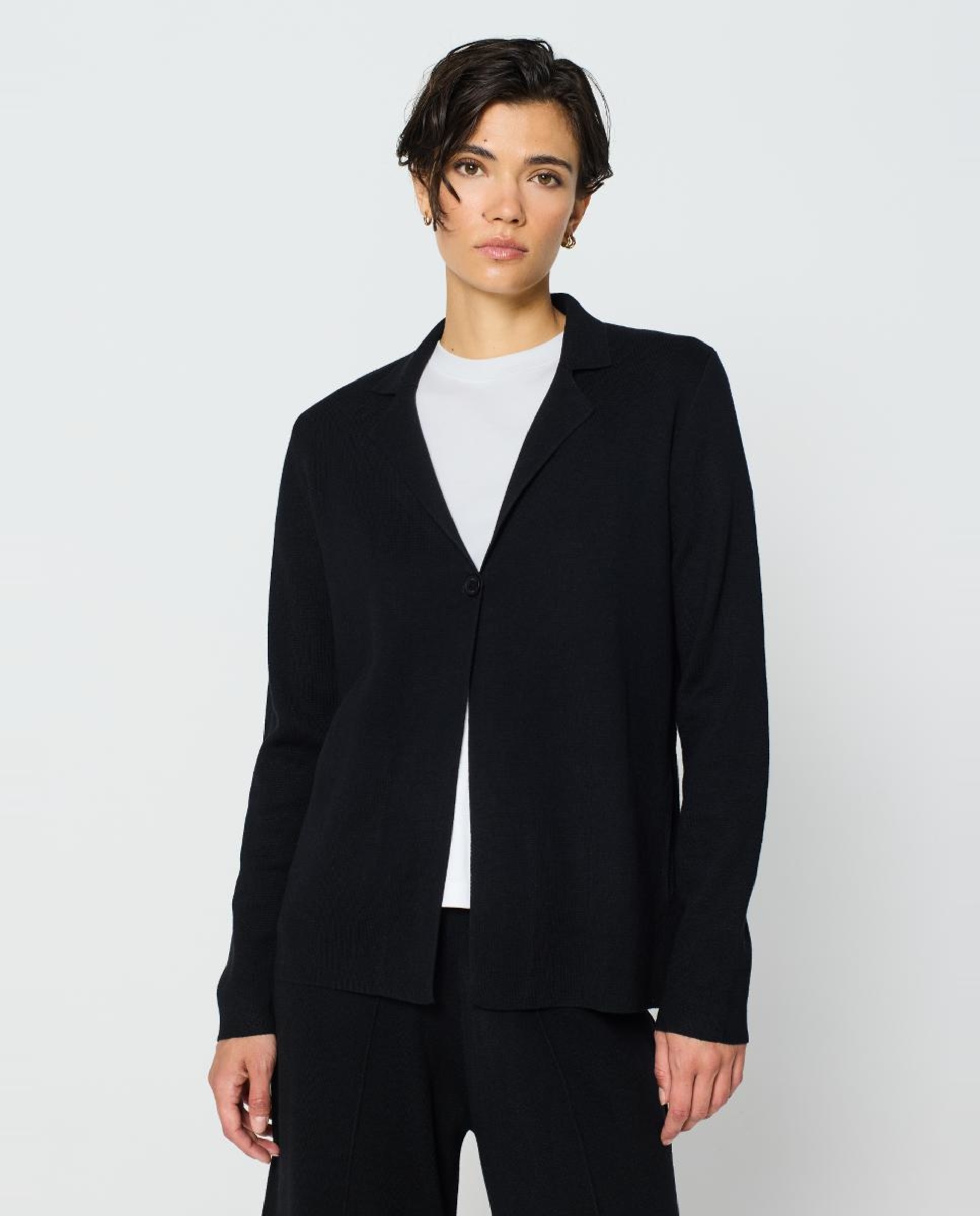 Casaco de Gola de Lapela com um Botão Preto-1