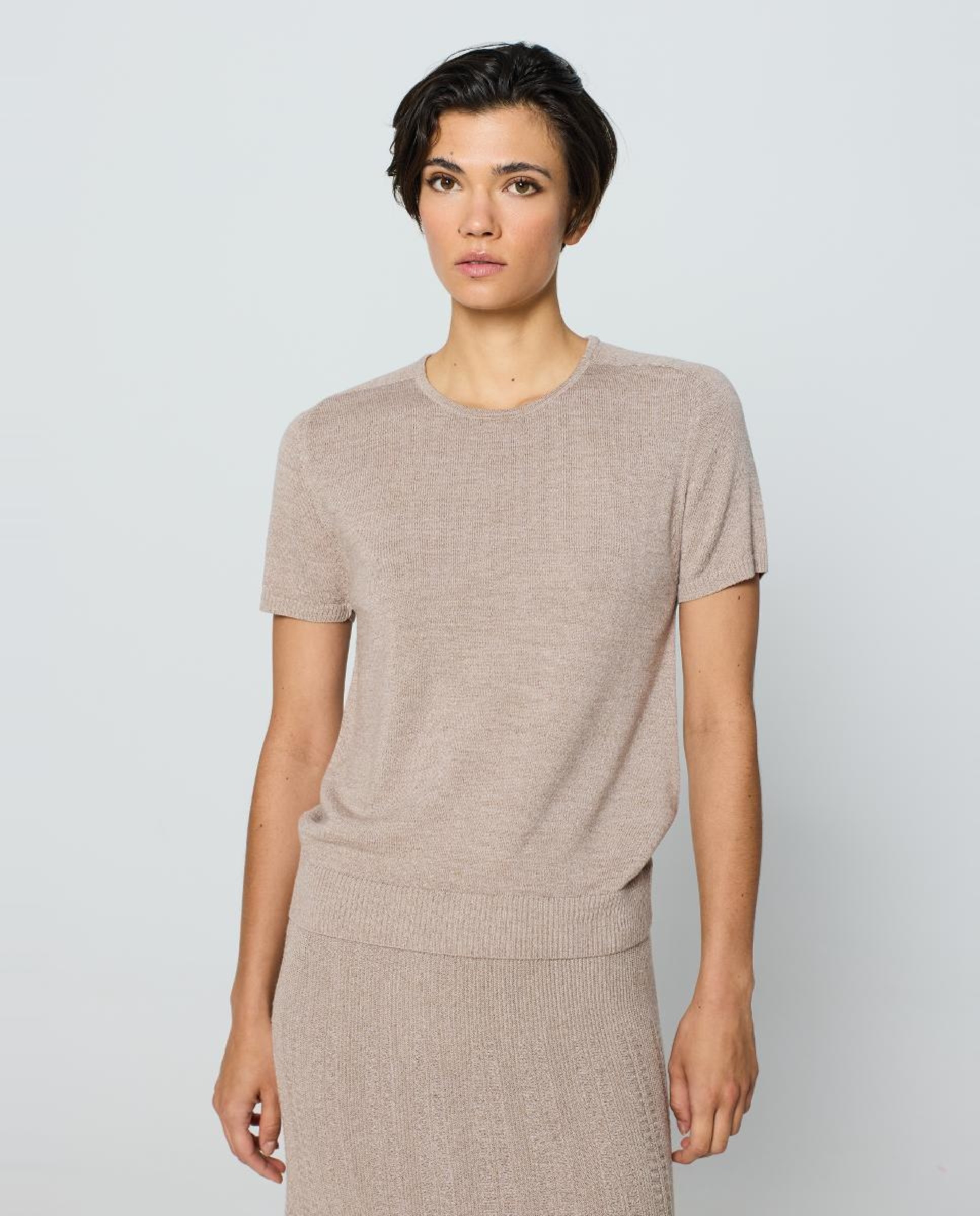 Conjunto Duplo de Decote Redondo Castanho-1