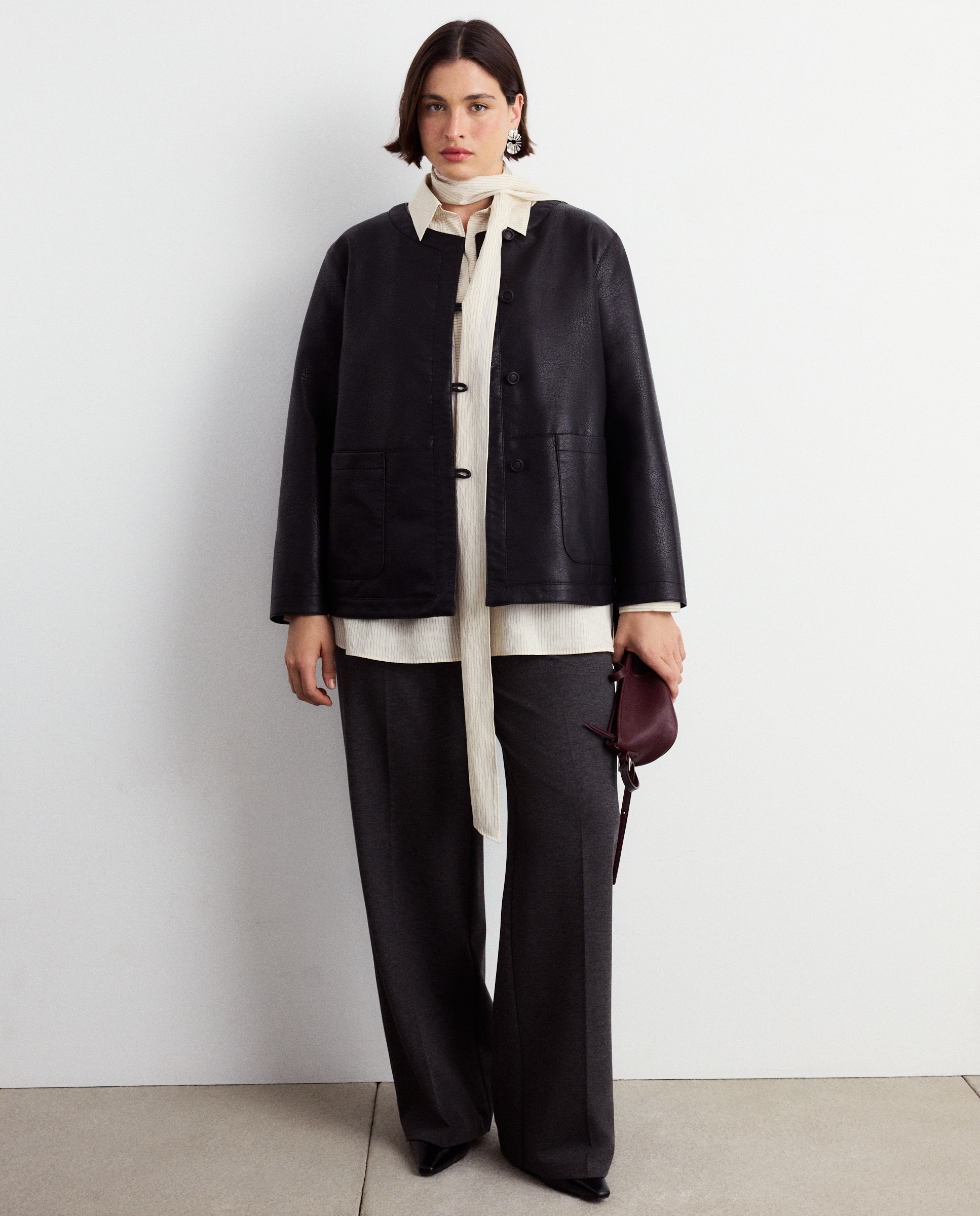 Casaco com Efeito de Pele 830 Antracite-1