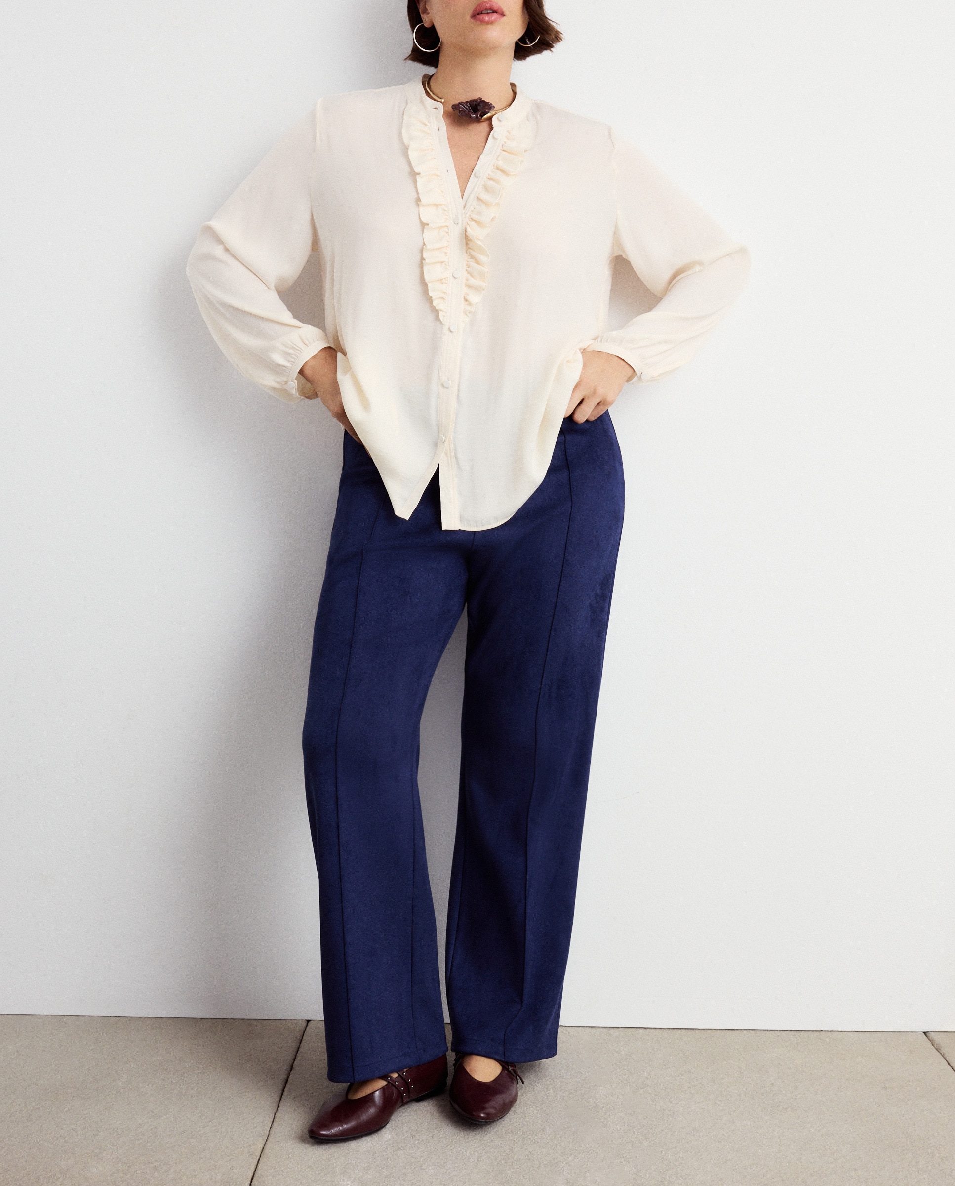 Calças de Efeito de Camurça 430 Azul Escuro-2