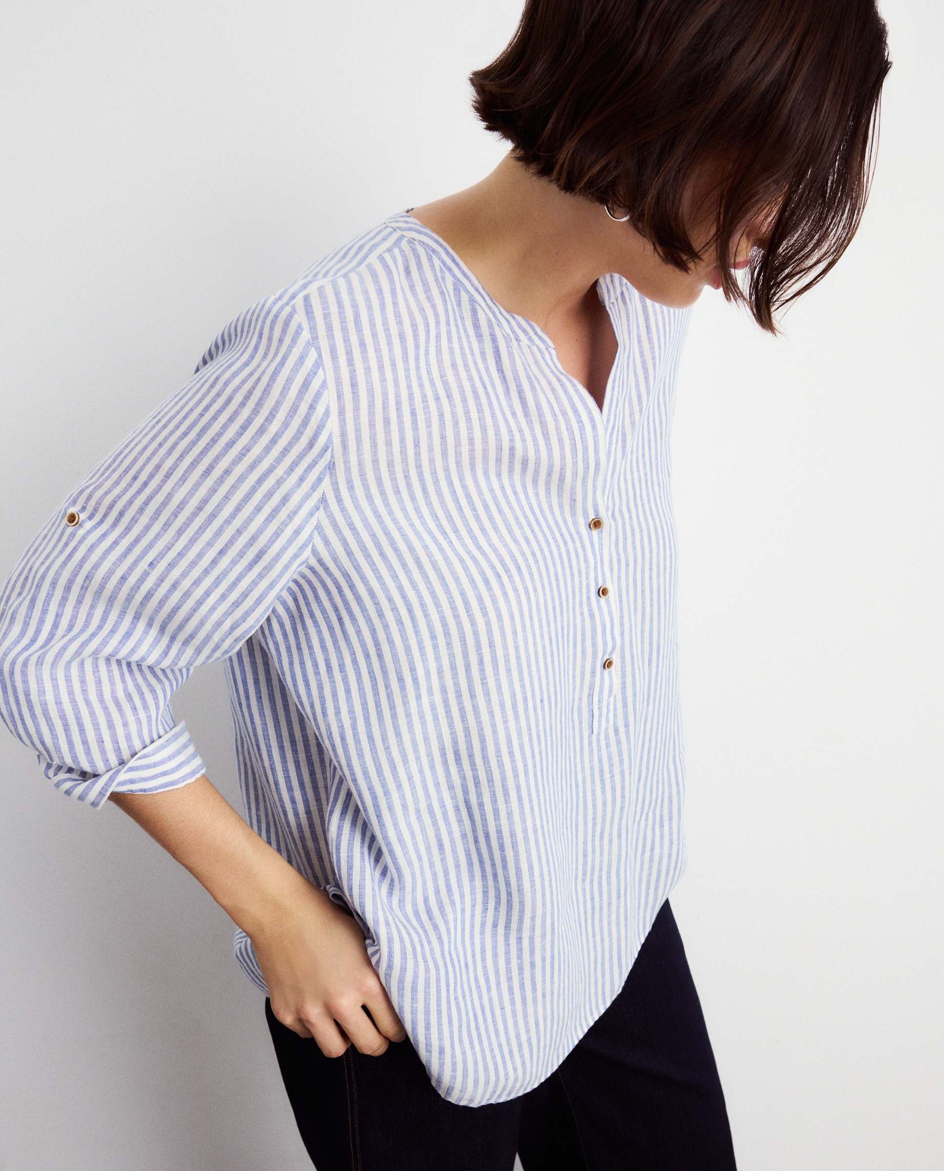 Blusa Estampada de Linho Azul-3