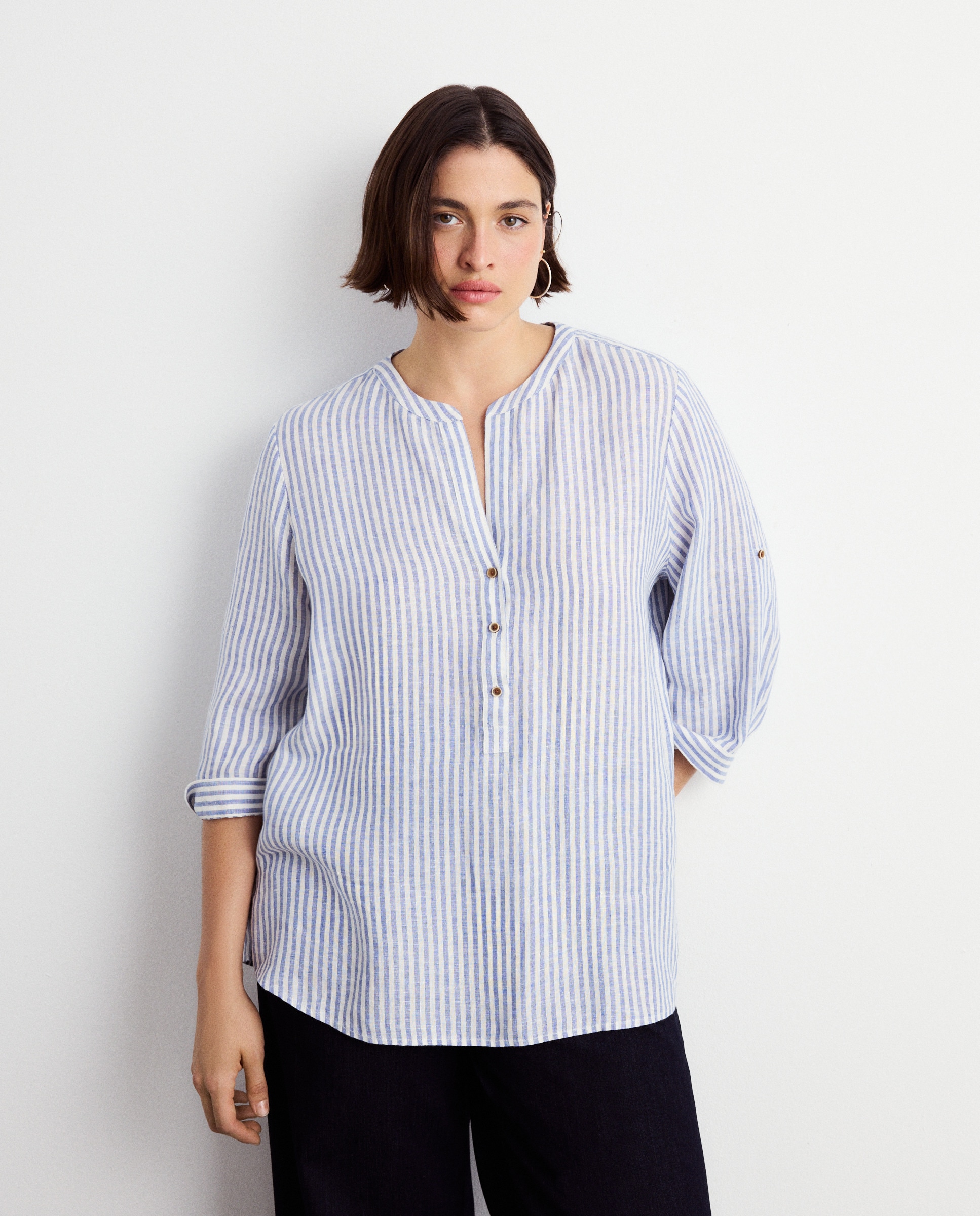 Blusa Estampada de Linho Azul-1