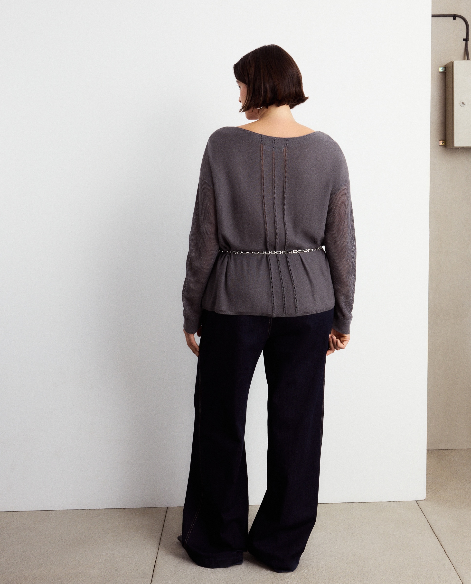 Camisola de Malha de Algodão Lisa Cinzento-claro-3