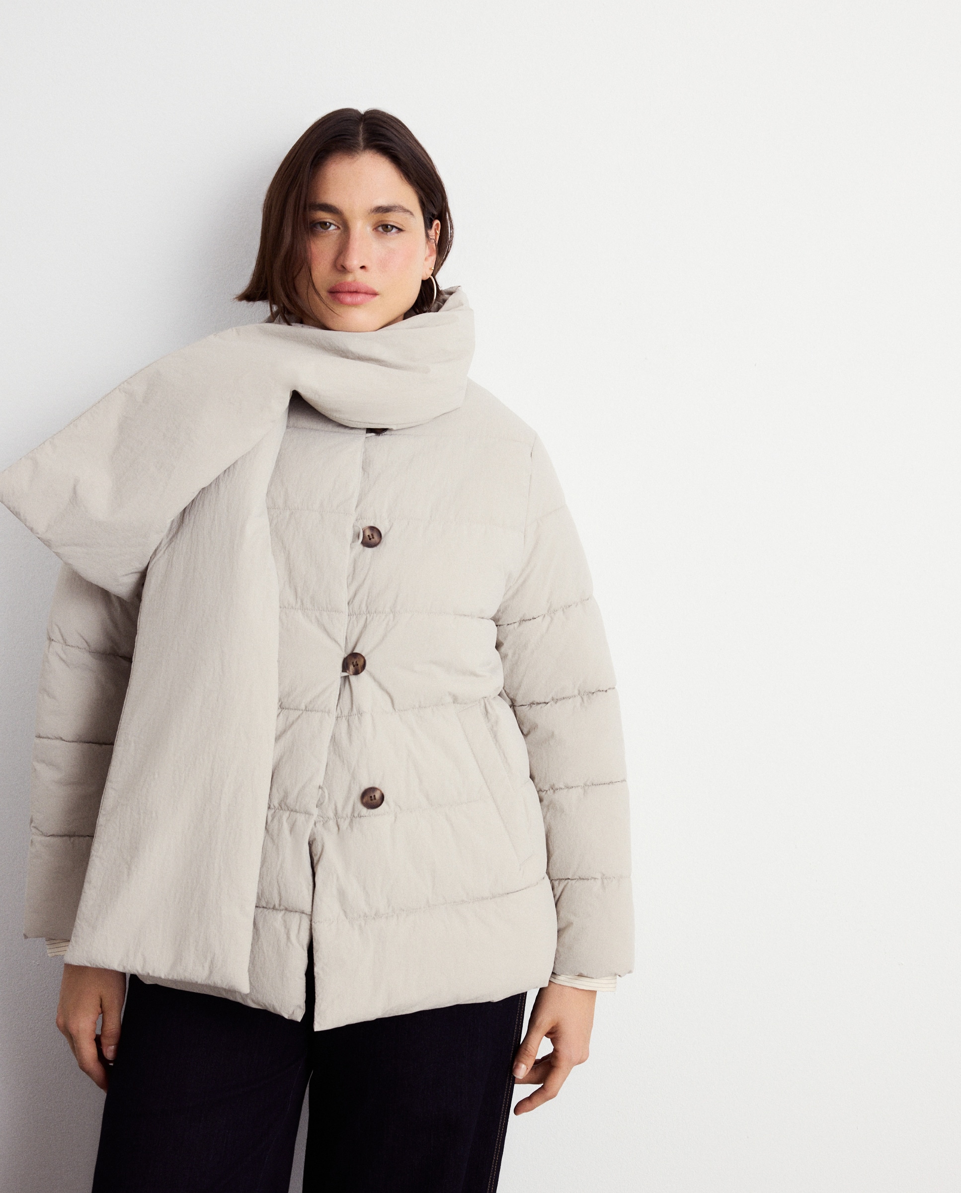 Parka Acolchoada com Cachecol Branco-gelo-2