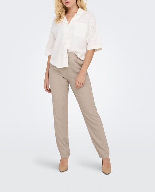 Imagen 0 de Pantalón largo de mujer de lino con cintura elástica