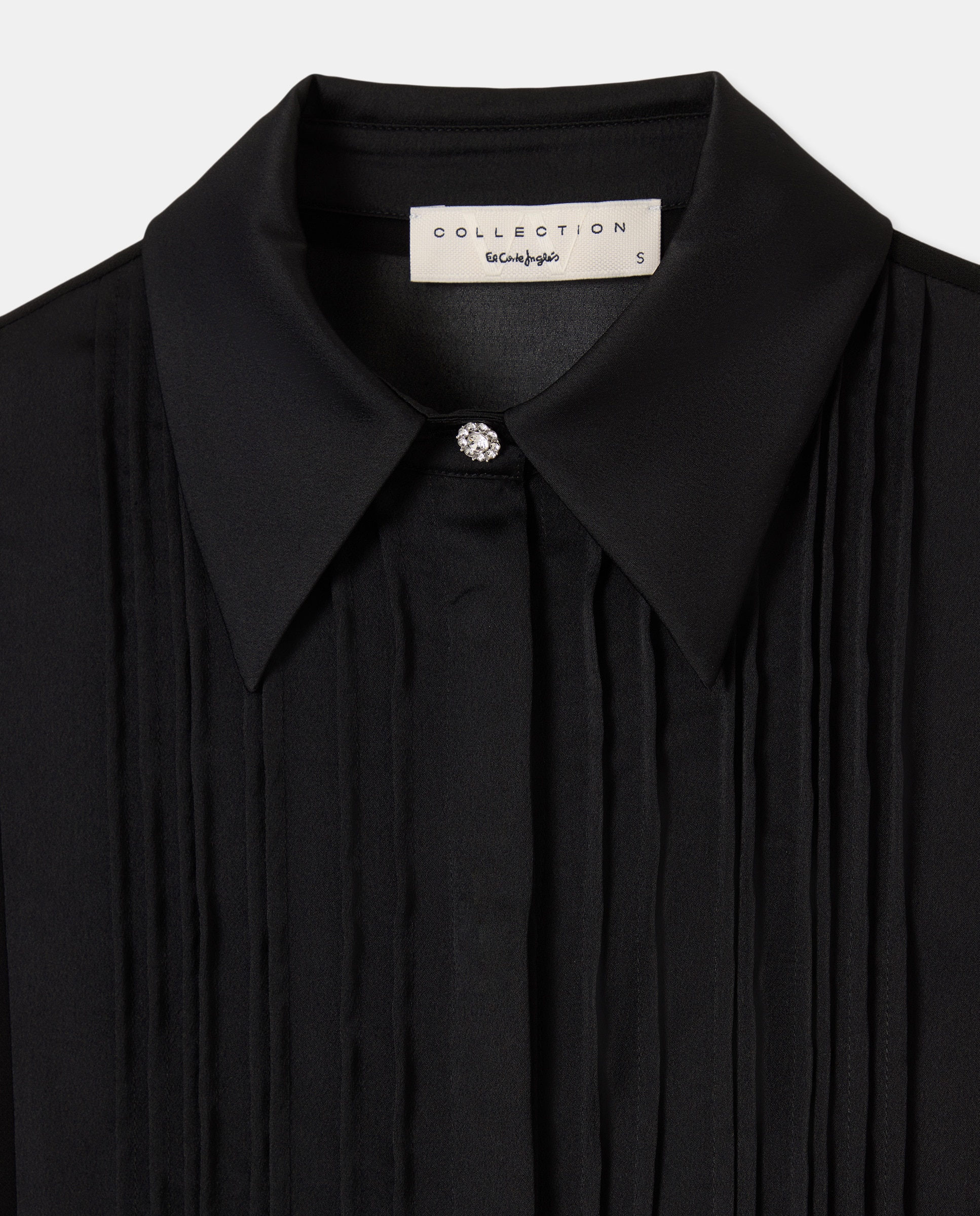 Blusa de Manga Comprida Acetinada com Pregas Preto-6